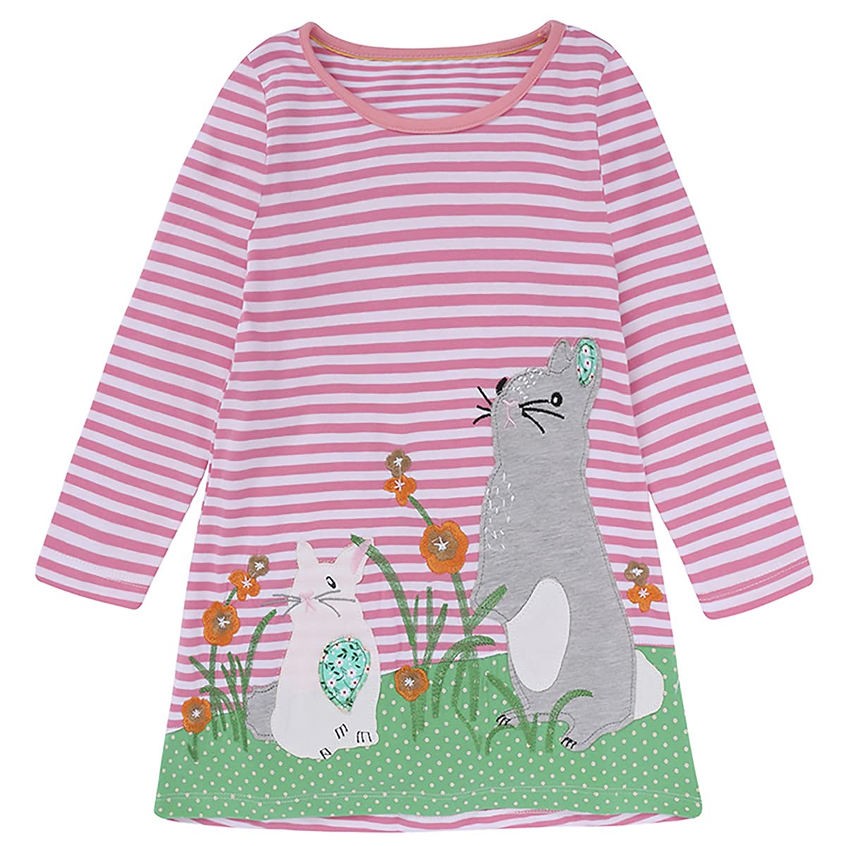 KISSOURBABY Girls Long Sleeve Cotton Casual Dress - Vintage Print Princess Dress for Toddler Girls 2-6 Years | Perfect for Birthday Parties, School & Holiday Outfits