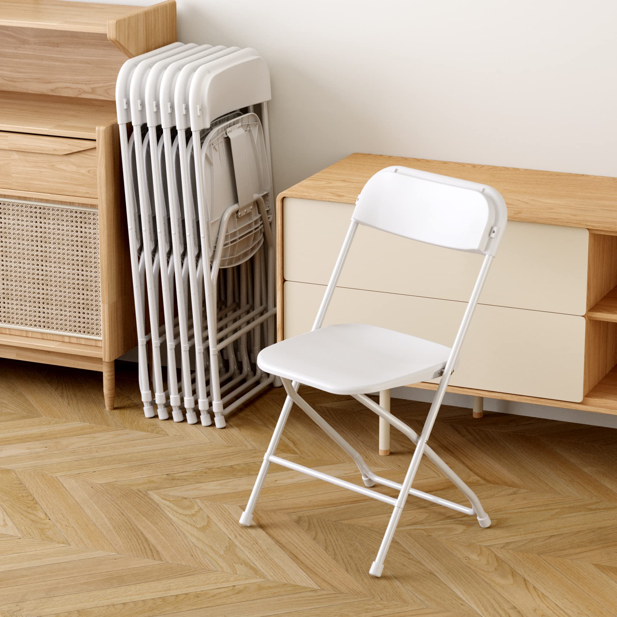 Allpop 4 Pack White Plastic Folding Chairs - 300lb Weight Capacity, Heavy Duty Steel Frame, Stackable & Portable for Indoor Outdoor Use - Perfect for Home, Office, Wedding, Party, Camping, Picnic & Commercial Events