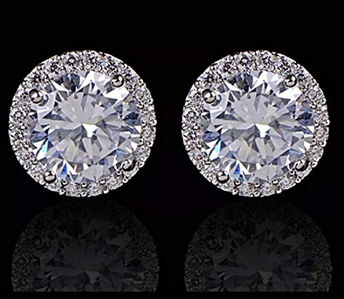 Stylish Round CZ Stud Earrings for Women - Halo Setting Cubic Zirconia Statement Jewelry | Minimalist & Elegant Design | Perfect Gift for Her | Great for Parties, Weddings & Everyday Wear