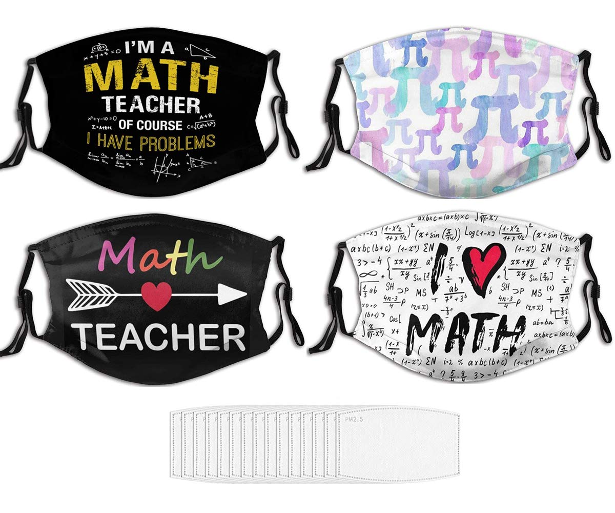 4PCS Windproof Face Masks for Math Teachers - Reusable Outdoor Sports Masks for Men & Women - Perfect for Running, Cycling, and Daily Commute