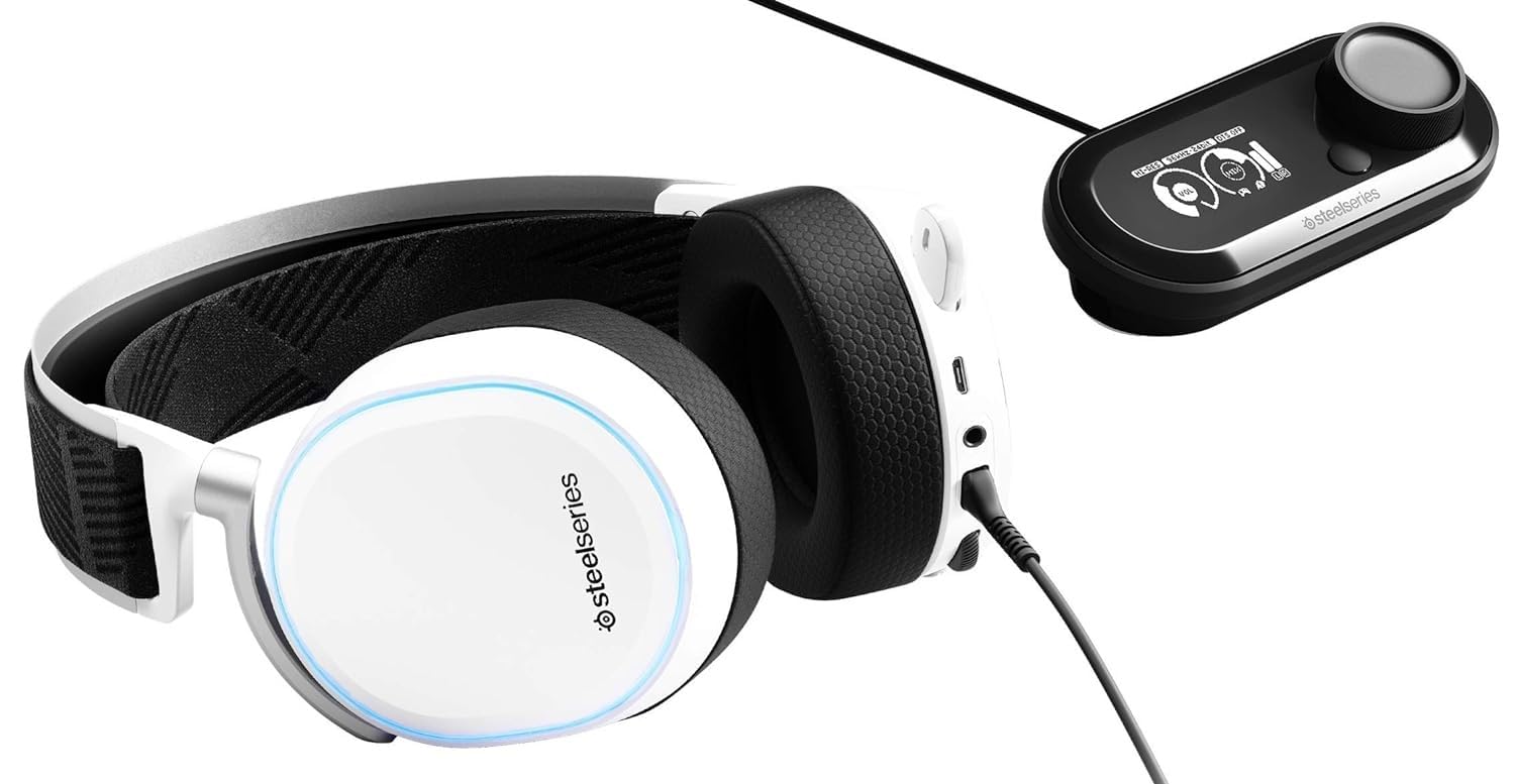 SteelSeries Arctis Pro + GameDAC Wired Gaming Headset with Hi-Res Audio - Premium DAC & Amp for PS5, PS4, PC - White - Perfect for Competitive Gaming & Immersive Audio Experience