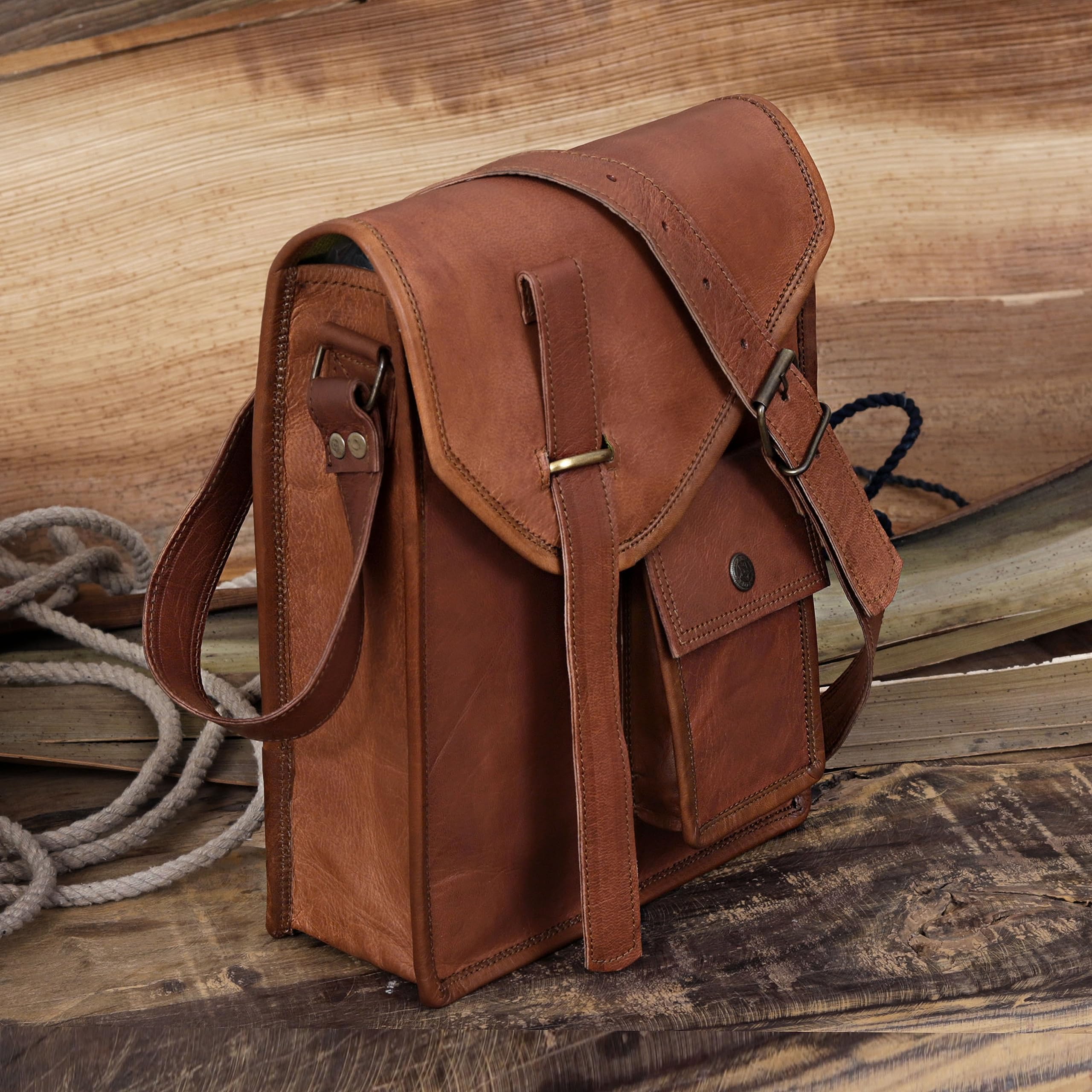 Premium Genuine Leather iPad Messenger Bag - Crossbody Shoulder Satchel for 11 Inch Tablets - Perfect for Work, Travel & Everyday Use