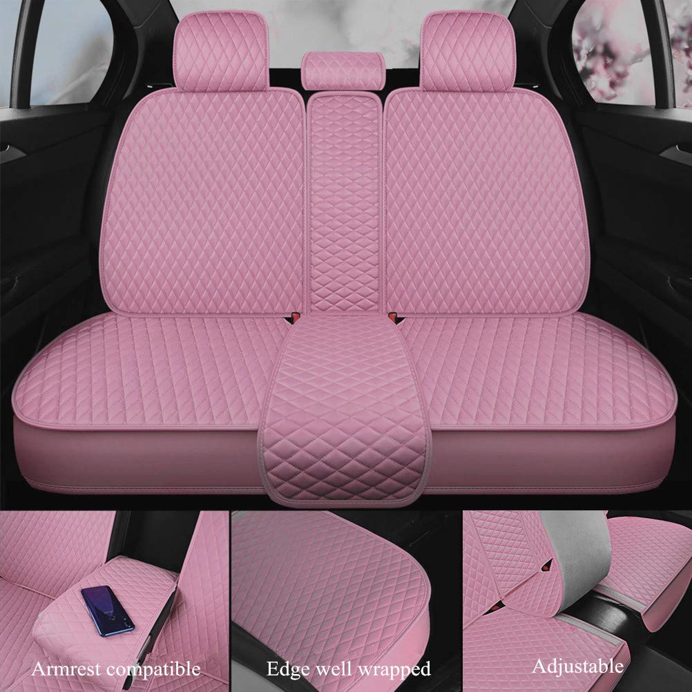 Premium Red Rain Universal Leather Car Seat Covers - Full Set Front & Rear Crown Pink Seat Protectors for Cars, SUVs & Trucks | Waterproof, Durable & Stylish Auto Accessories | Perfect for Daily Commute, Road Trips & Family Protection