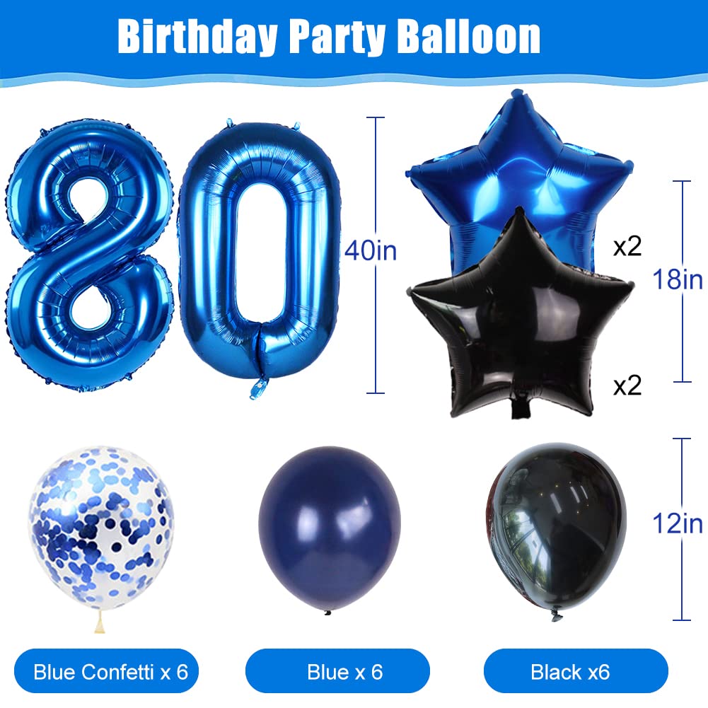 80th Birthday Party Decorations for Men - Blue Happy Birthday Banner, Number 80 Foil Balloon & Backdrop Set - Perfect for 80th Anniversary Celebrations, Milestone Birthday Parties & Retirement Decorations
