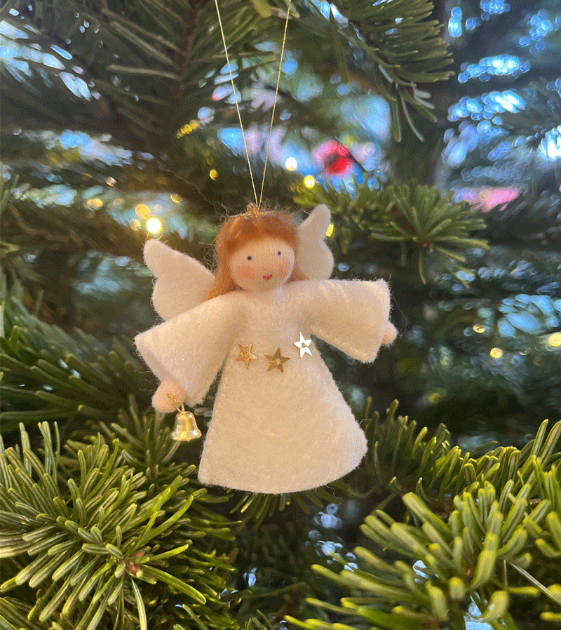 2023 Handmade Brunette Hanging Angel Waldorf Doll - Natural Fiber Waldorf Style Doll for Kids Room Decor, Nursery Hanging Ornament & Waldorf Education Toy