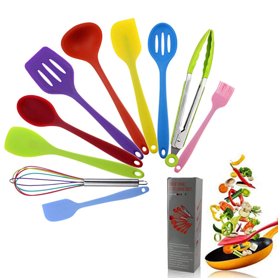 Hoshen 10-Piece Non-Stick Silicone Kitchen Utensil Set - 5 Colorful Heat-Resistant Spatulas for Cooking, Baking & Frying - Perfect for Non-Stick Pans, Pots & Bakeware
