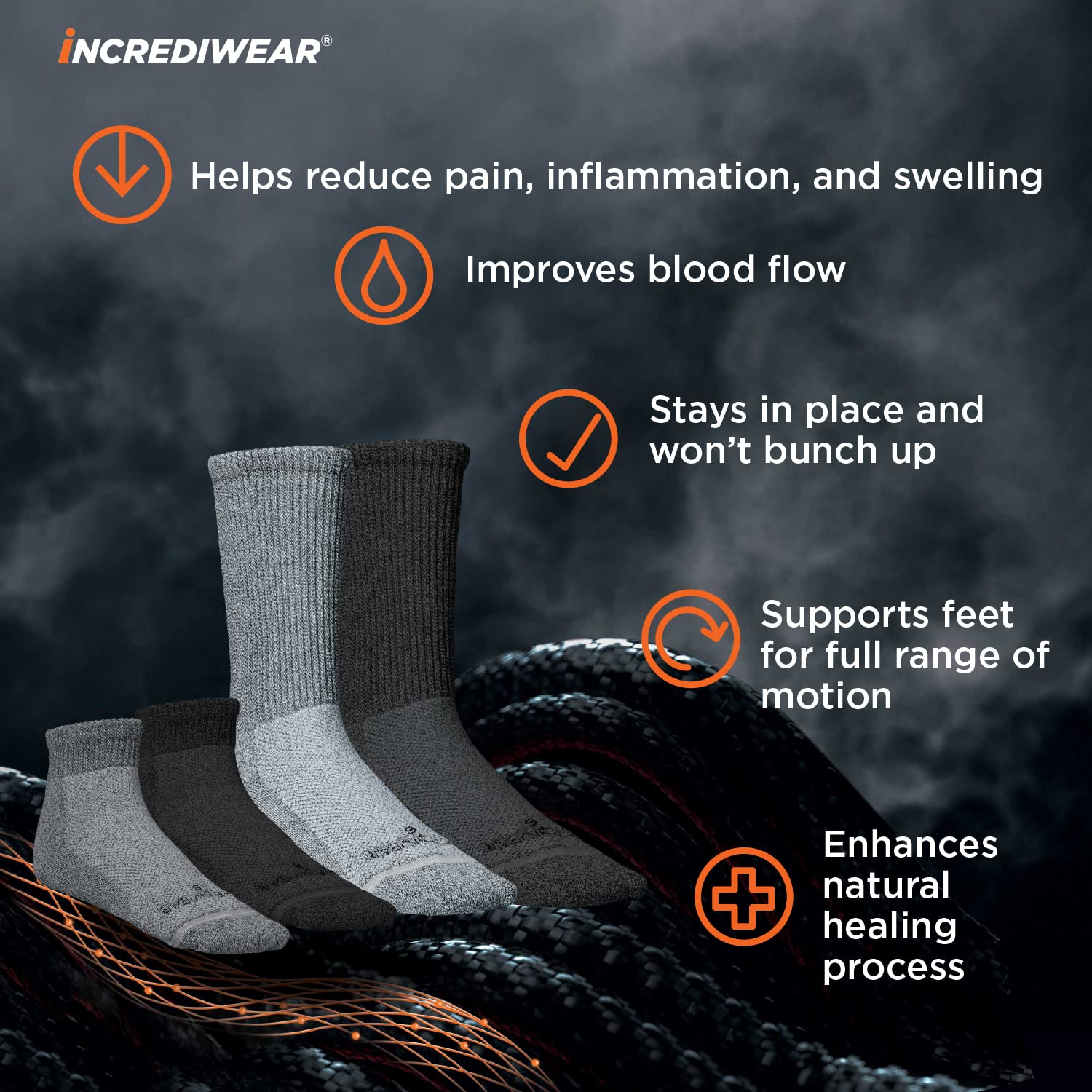 Incrediwear Circulation Socks for Women & Men - Breathable Crew Socks in Black (X-Large) - Improve Blood Flow for Running, Hiking & Daily Comfort
