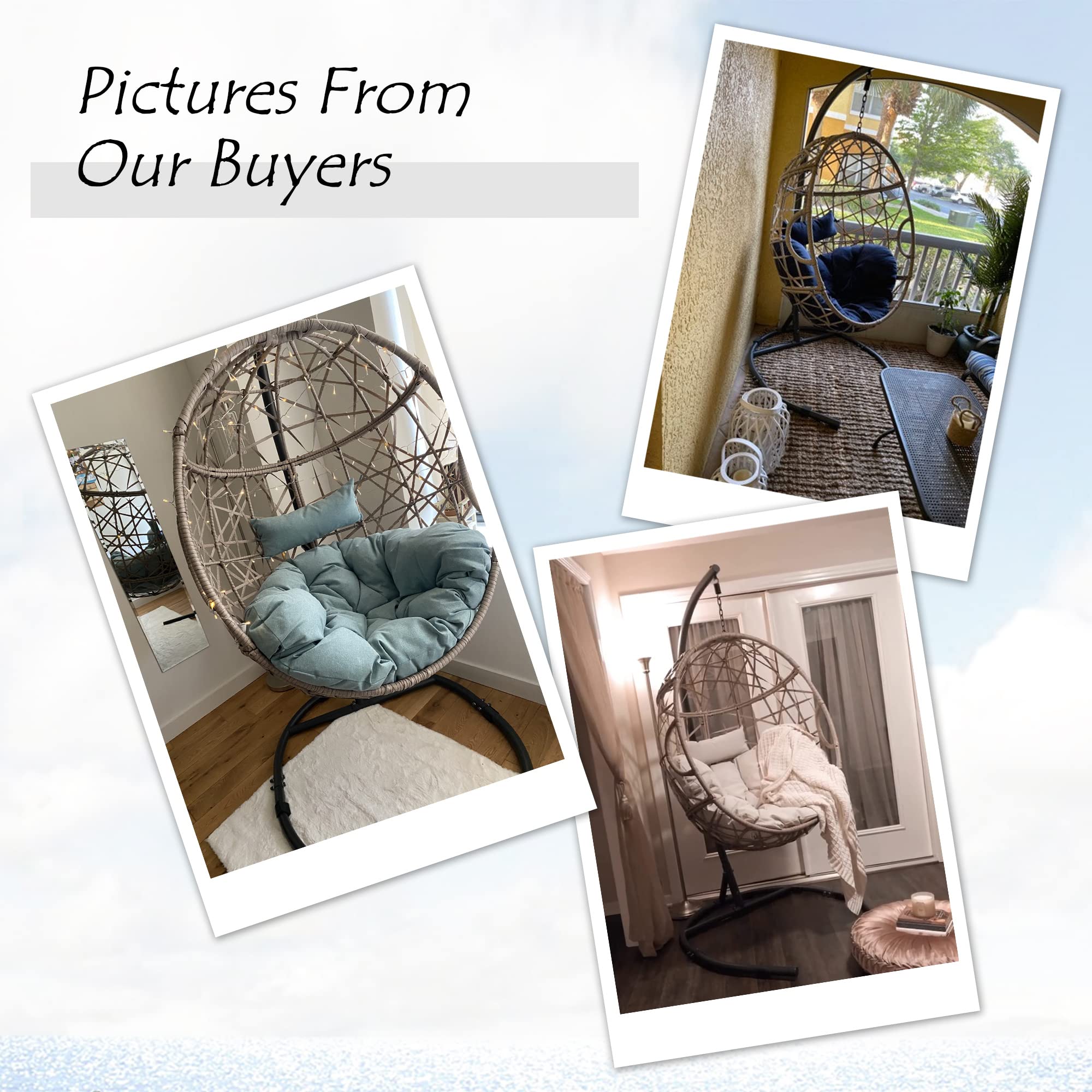 Outdoor Rattan Egg Hanging Swing Chair with Cushions & Stand - Blue Hammock Chair for Patio, Garden, Balcony - Perfect for Relaxing, Reading & Lounging