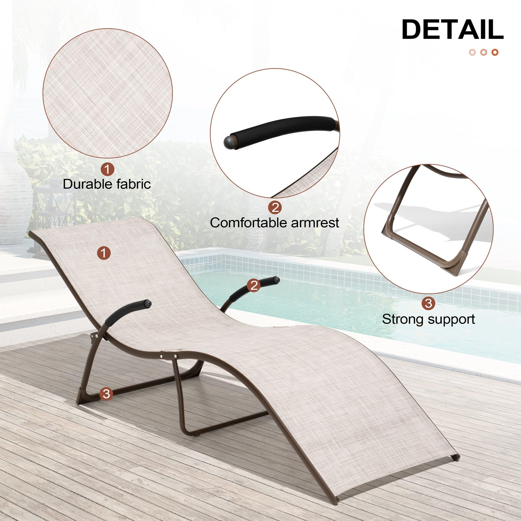 **Crestlive 2-Piece Folding Patio Chaise Lounge Set – Outdoor Sunbathing Pool Chairs with Adjustable Headrest, All-Weather Brown & Beige Furniture for Backyard, Deck, or Beach Relaxation**