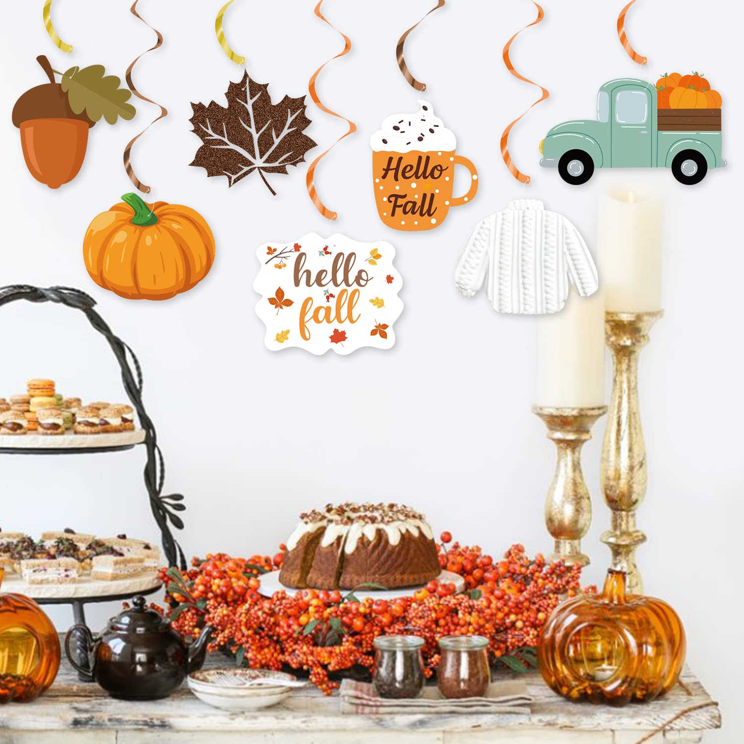20Pcs Fall Party Hanging Decorations - Autumn Pumpkin Leaf Truck Cutouts for Thanksgiving Party Decor, Seasonal Harvest Home Décor - Perfect for Thanksgiving Gatherings, Fall Weddings & Autumn Festival Decorations