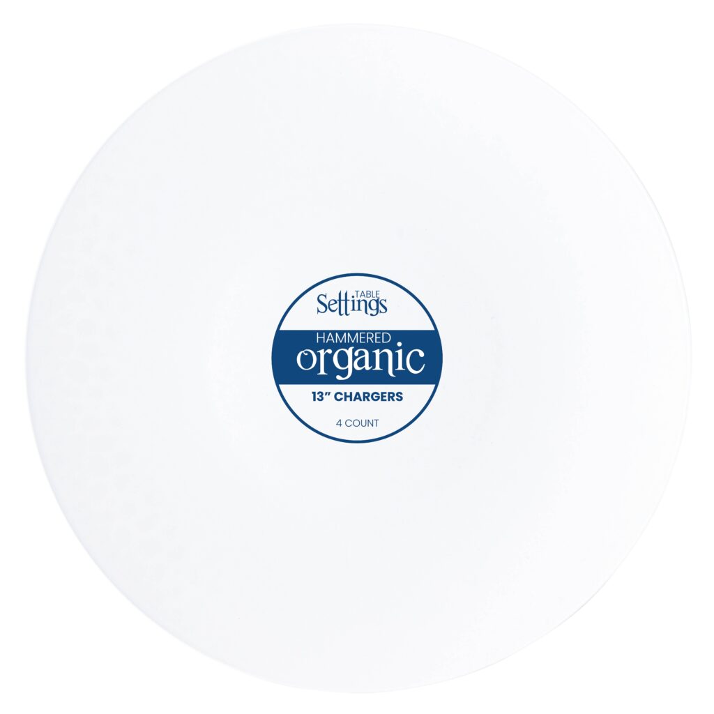 White Hammered 13-Inch Round Plastic Charger Plates - Set of 4 - Elegant Dinnerware for Weddings, Parties & Formal Dining