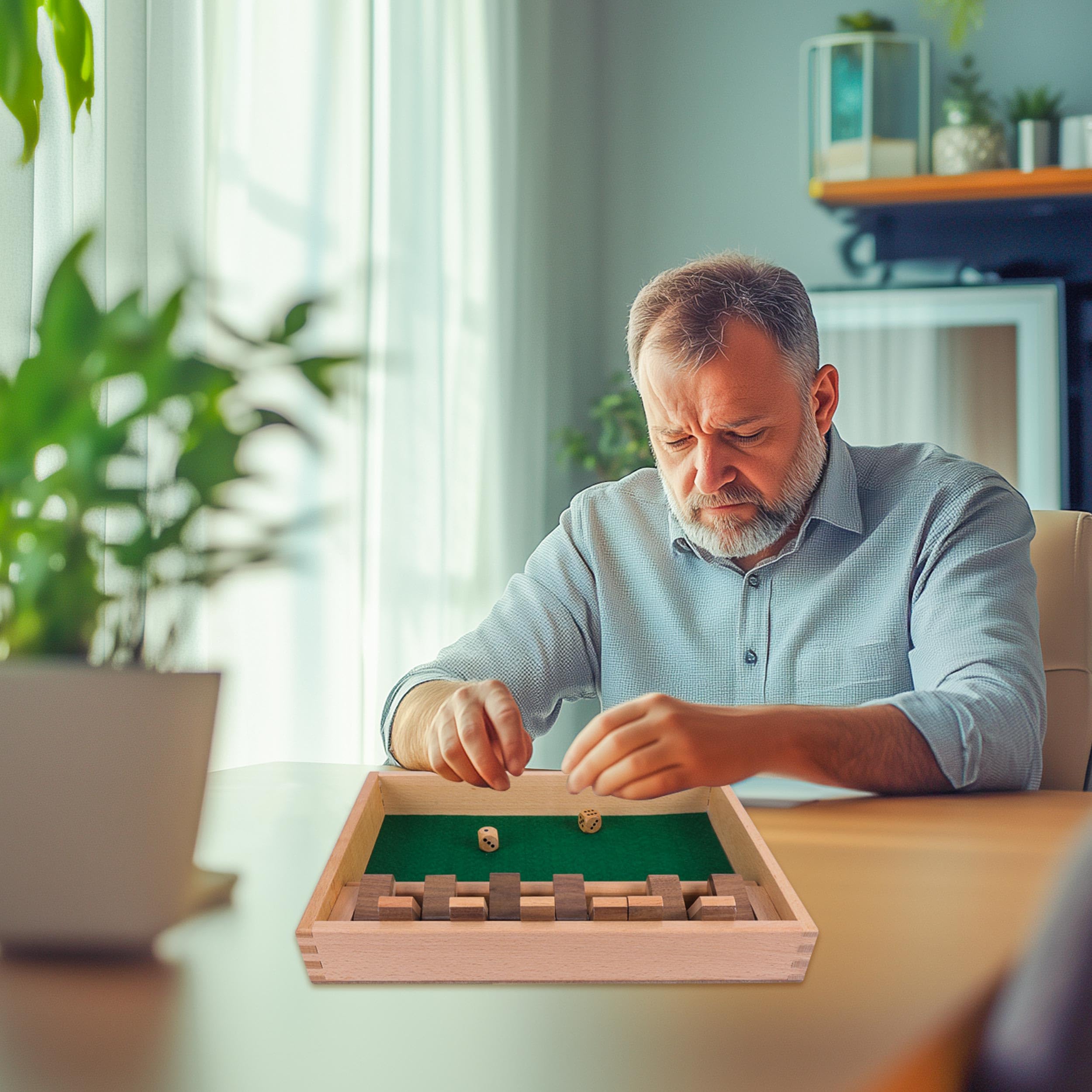 GOTHINK Shut The Box Wooden Board Dice Game - 12 Number Classic Math Tabletop Game with 2 Dice for Kids & Adults | Fun Family Game Night, Classroom Learning, Pub Entertainment & Home Party Activity