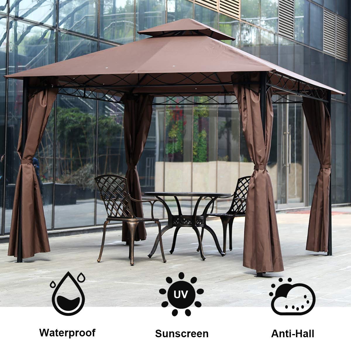 Heavy Duty Square Gazebo Canopy Tent with Steel Frame & Waterproof Fabric - 2-Tier Vented Double Roof Design for Patio, Backyard, BBQ & Outdoor Family Gatherings | Perfect for Garden Parties, Picnics & Summer Relaxation
