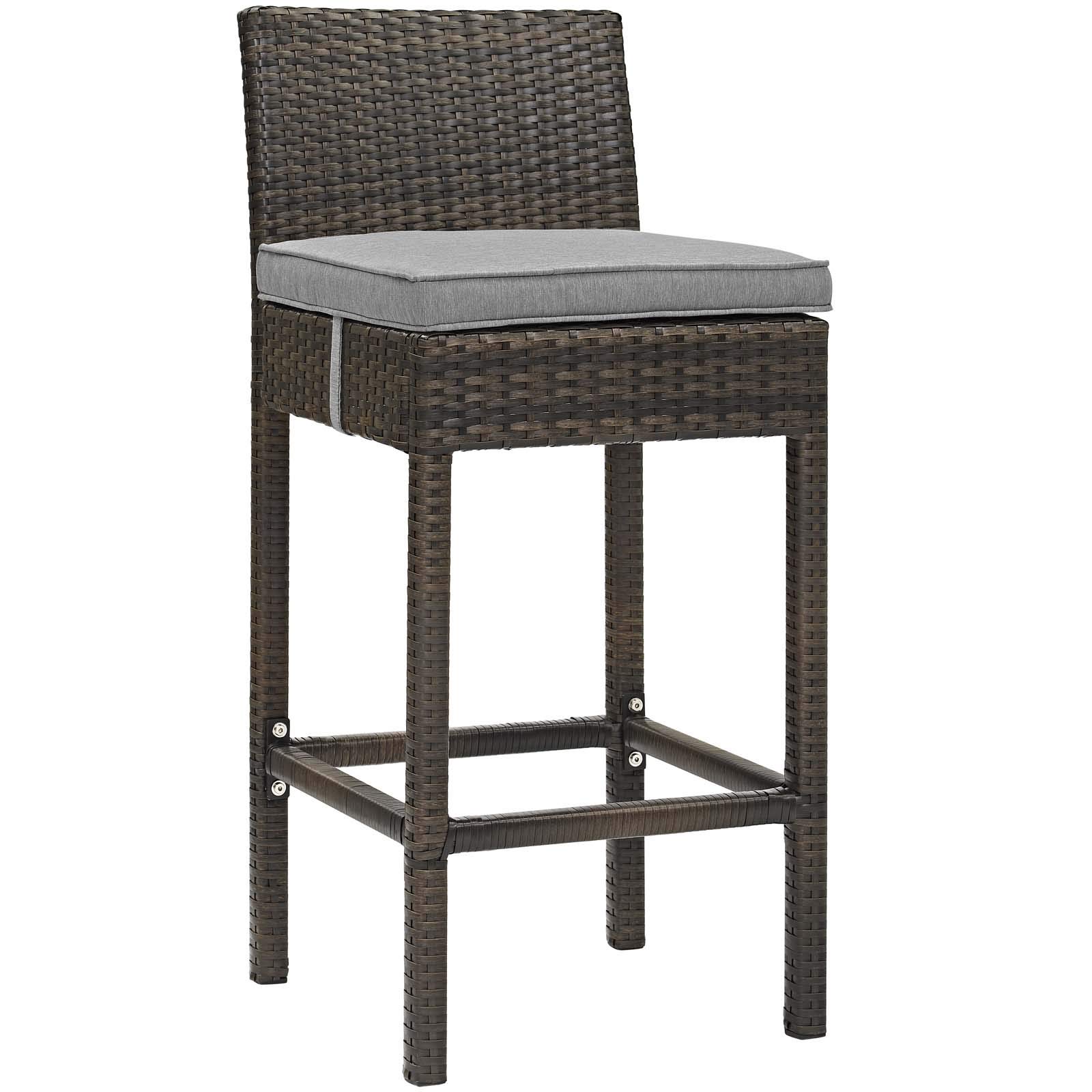 Modway Conduit Wicker Rattan Outdoor Bar Stool with Cushion - Brown Gray Patio Furniture for Backyard, Poolside & Garden Seating