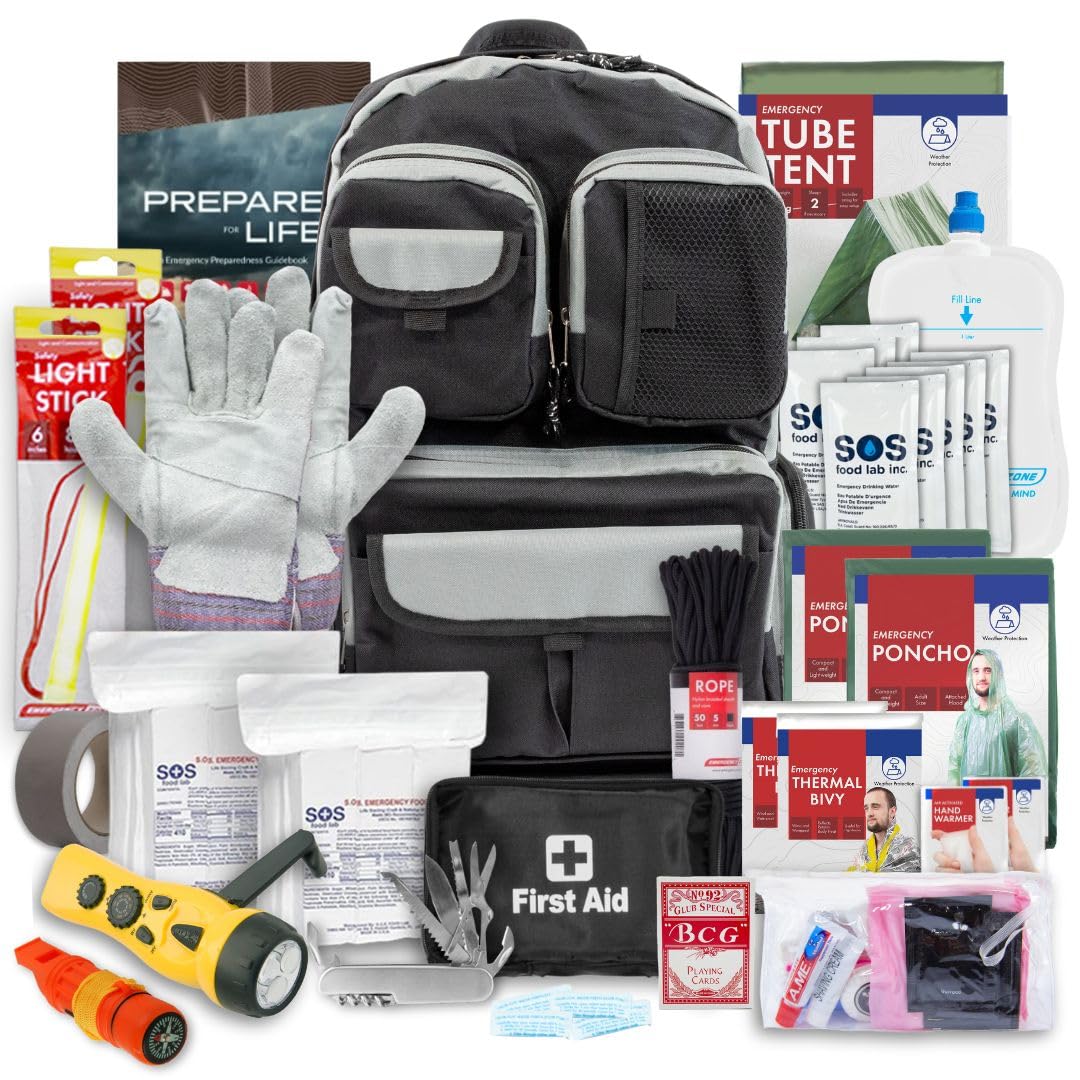 2-4 Person Urban Emergency Survival Kit - 72 Hour Bug Out Bag with Food, Water & Survival Gear | Disaster Preparedness Supplies for Earthquakes, Hurricanes & Power Outages | Camping, Hiking & Emergency Evacuation