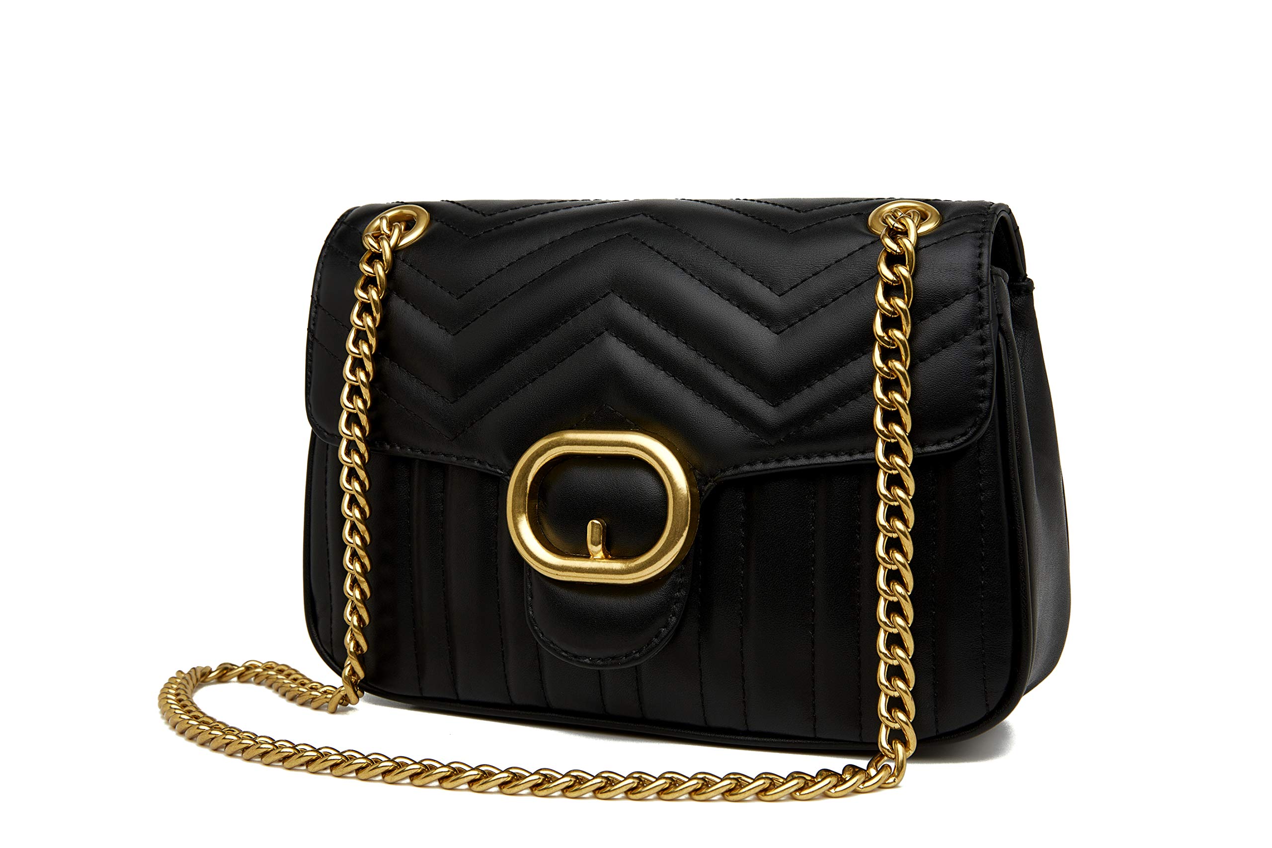 Genuine Leather Women's Shoulder Bag - Fashion Quilted Crossbody Purse with Chain for Ladies, Black | Perfect for Work, Travel & Evening Events