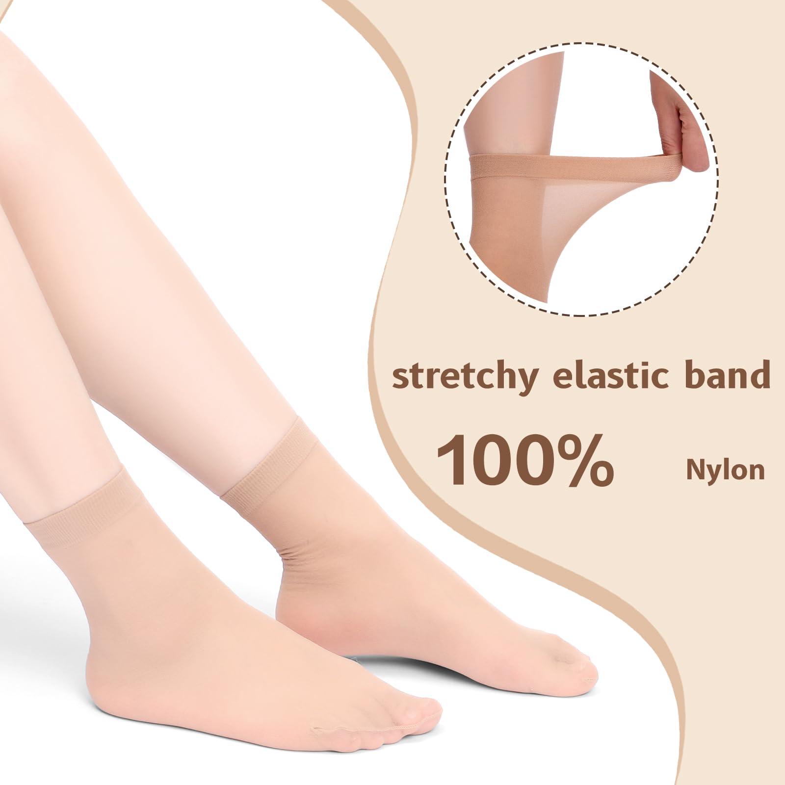 MANZI 12 Pairs Women's Ankle High Sheer Socks - Comfortable & Breathable Nylon Socks for Everyday Wear, Office, Dress Shoes, and Casual Outfits