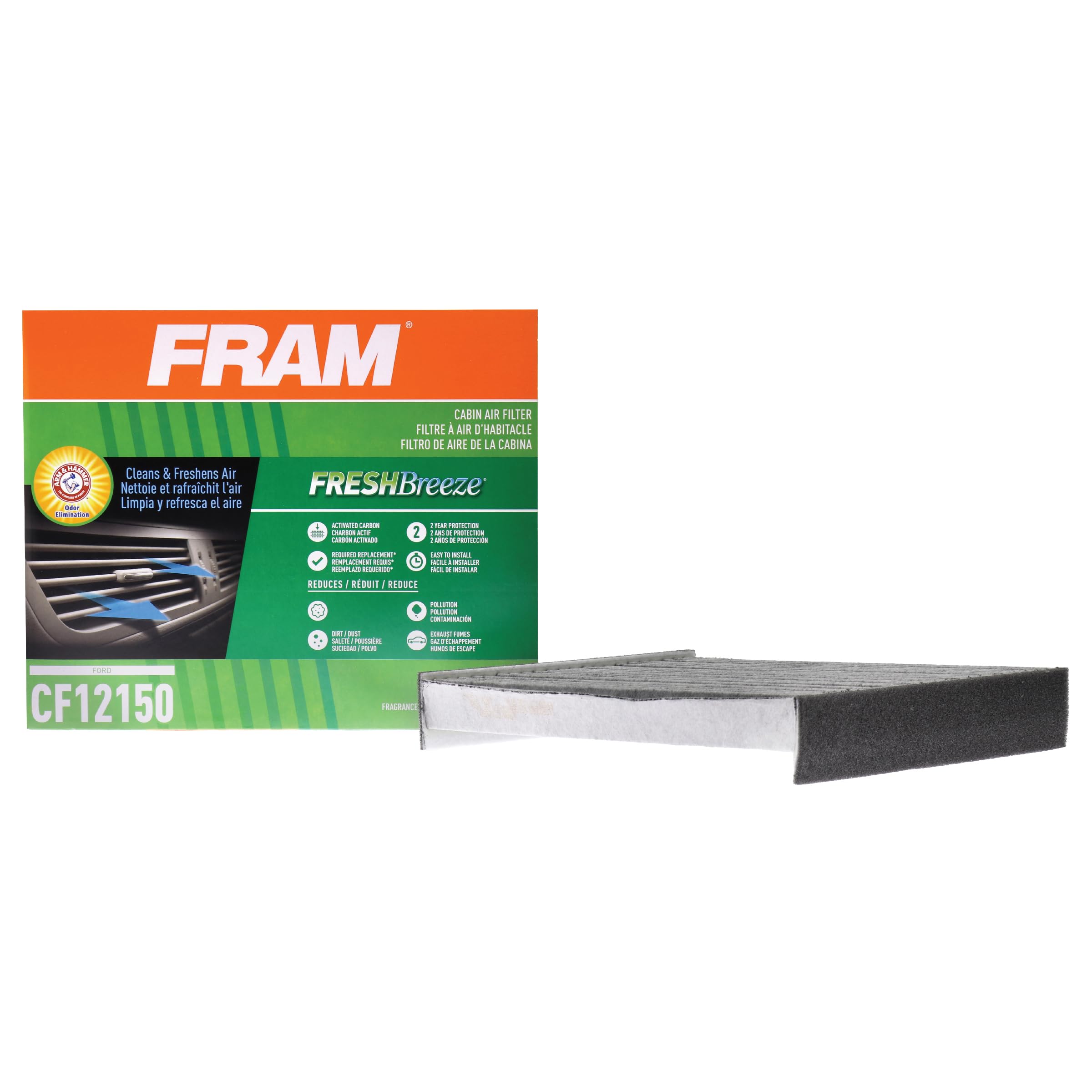 FRAM Fresh Breeze Cabin Air Filter with Arm & Hammer Baking Soda - Replacement for Mazda & Toyota Vehicles (CF12150) | Easy Installation | Improves Air Quality & Reduces Odors | Perfect for Daily Commuting & Road Trips