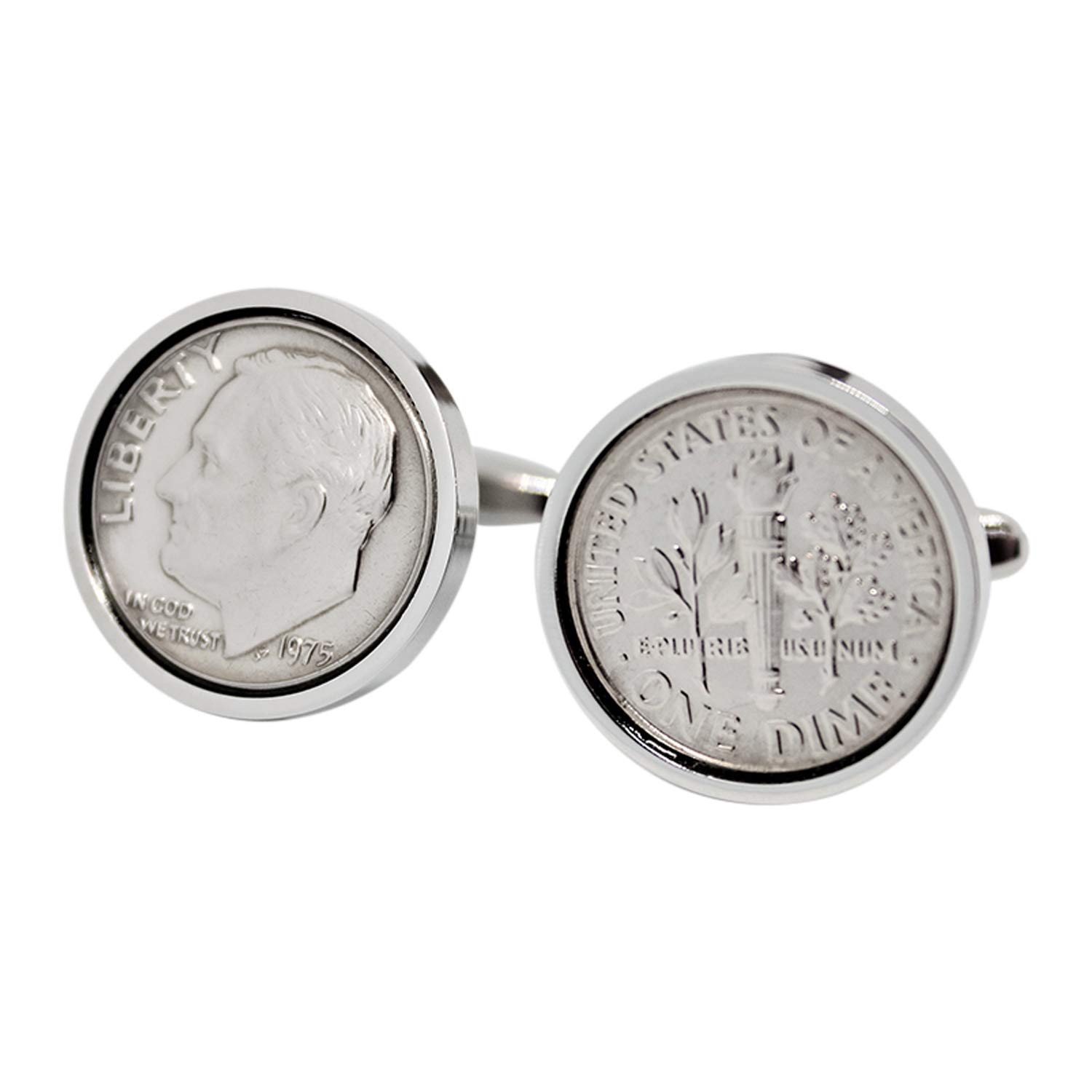 1975 US Coin Cufflinks for Men - Rhodium Plated Vintage Birthday Gift (Perfect for Anniversaries, Weddings & Formal Events)