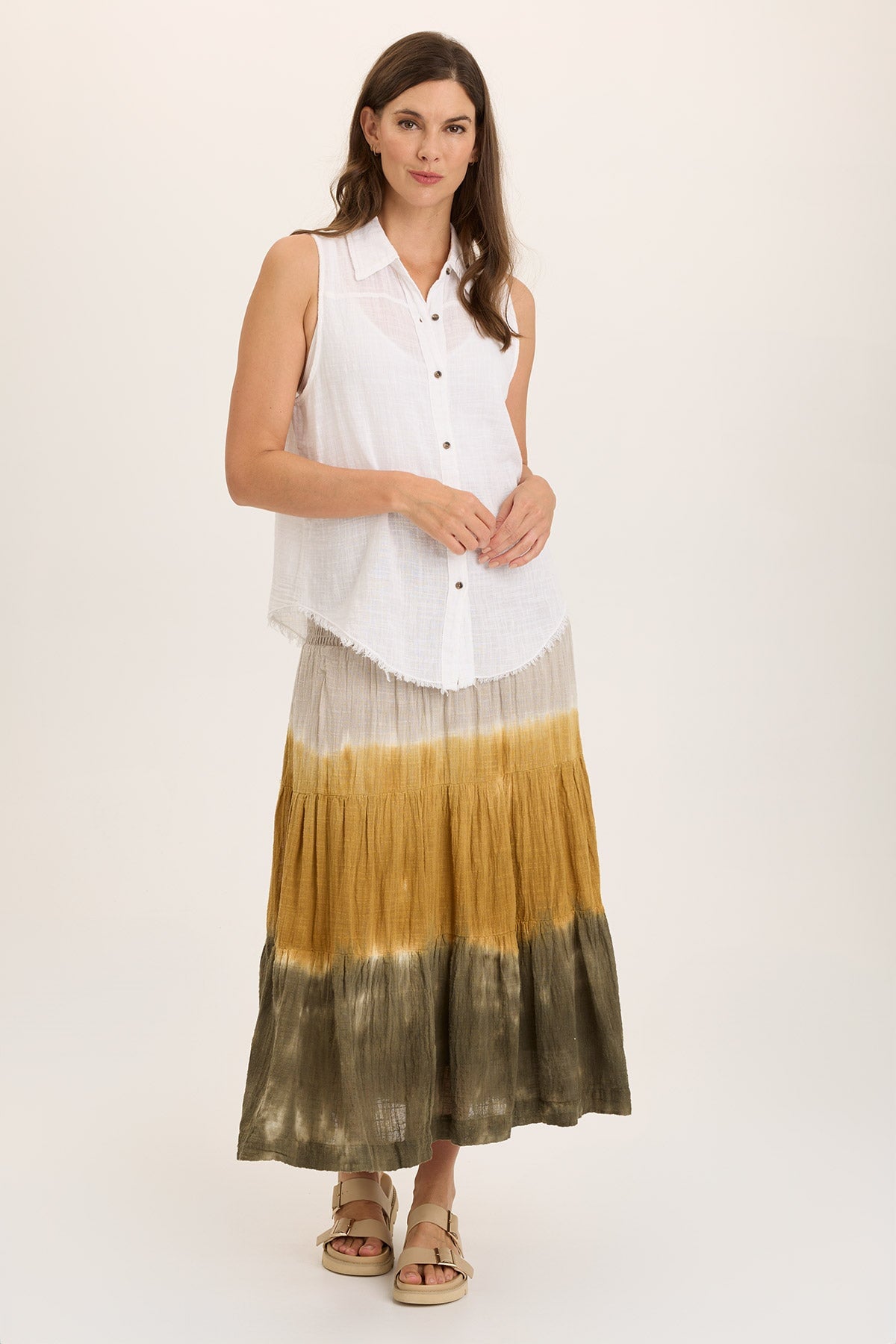 Paigene Women's Flowy Gauze Tiered Midi Skirt - Boho Summer Beach Dress with Pockets | Perfect for Vacation, Music Festivals & Casual Outings