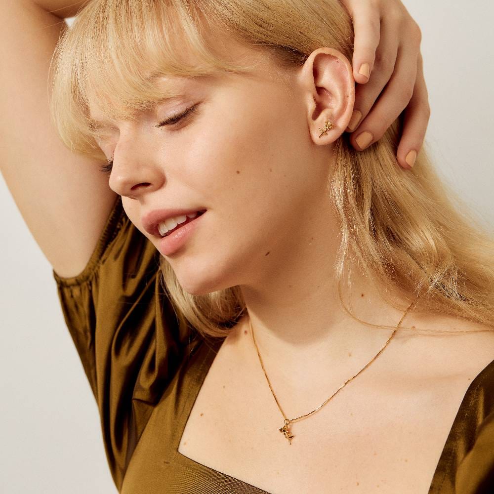 Rose Charm Stud Earrings for Women - 14K Gold Plated Floral Jewelry Gift - Perfect for Valentine's Day, Anniversary & Everyday Wear