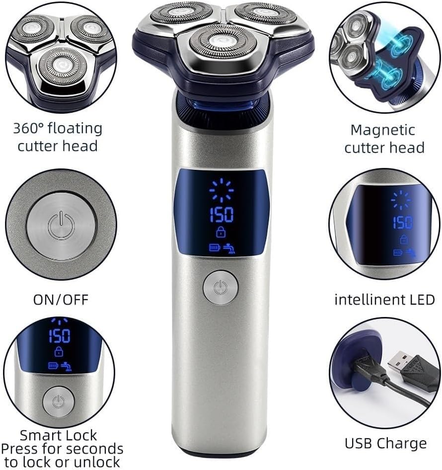 Best Electric Razor for Men - Rechargeable Wet/Dry Shaver with 3D Floating Heads & IPX7 Waterproof - Perfect for Travel, Gym, and Daily Beard Grooming