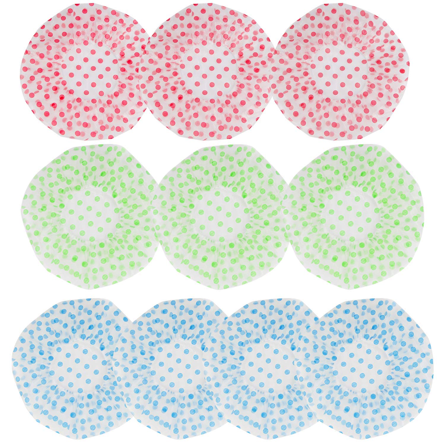 10 Pack Waterproof Shower Caps for Women - Reusable Elastic Bath Hat, EVA Plastic Hair Protector (Green, Blue, Pink) | Perfect for Swimming, Spa, Salon & Home Hair Care