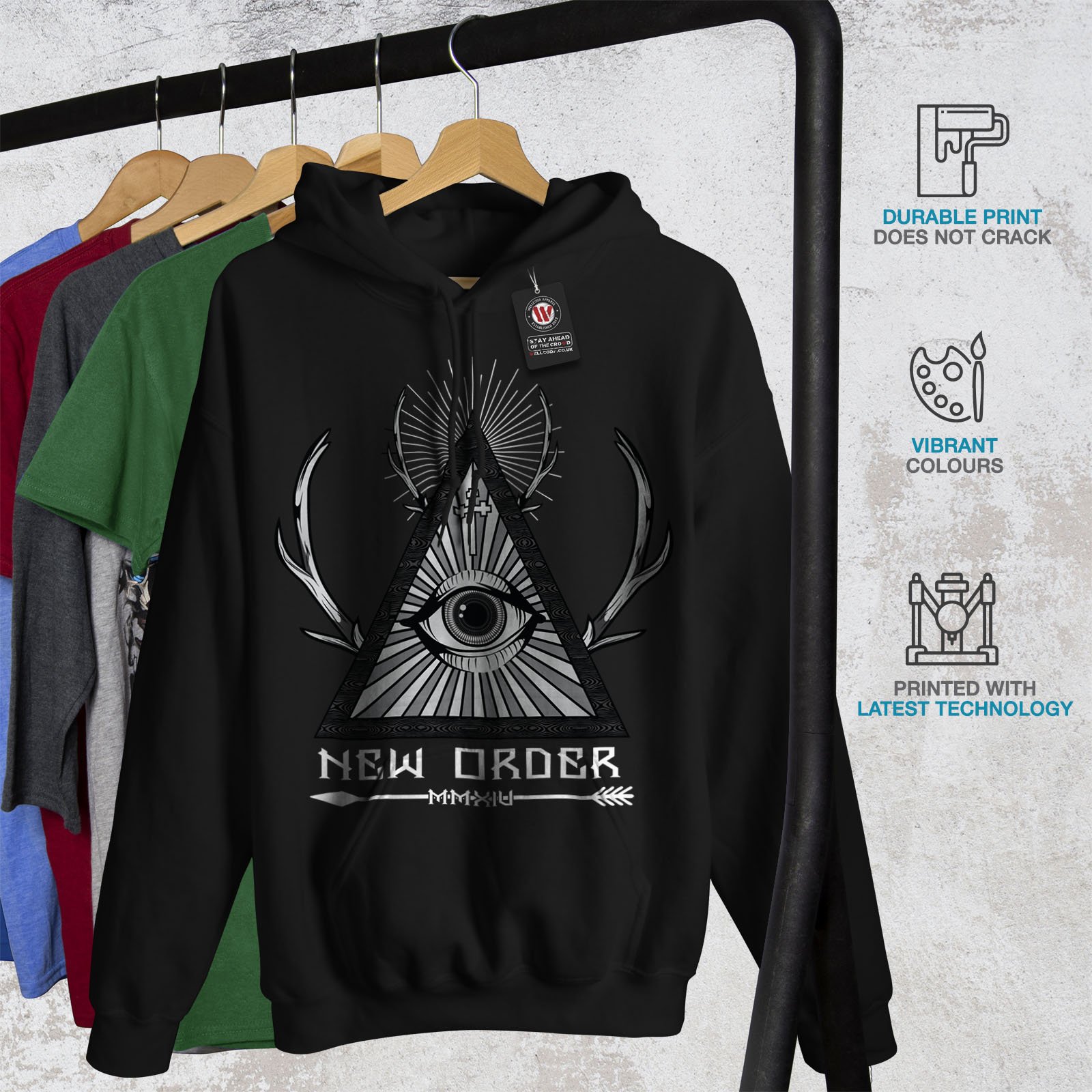 Wellcoda New World Order Men's Hoodie - Triangle Print Hooded Sweatshirt for Streetwear, Casual Outfits & Urban Fashion | Perfect for Everyday Wear, Gym & Outdoor Activities