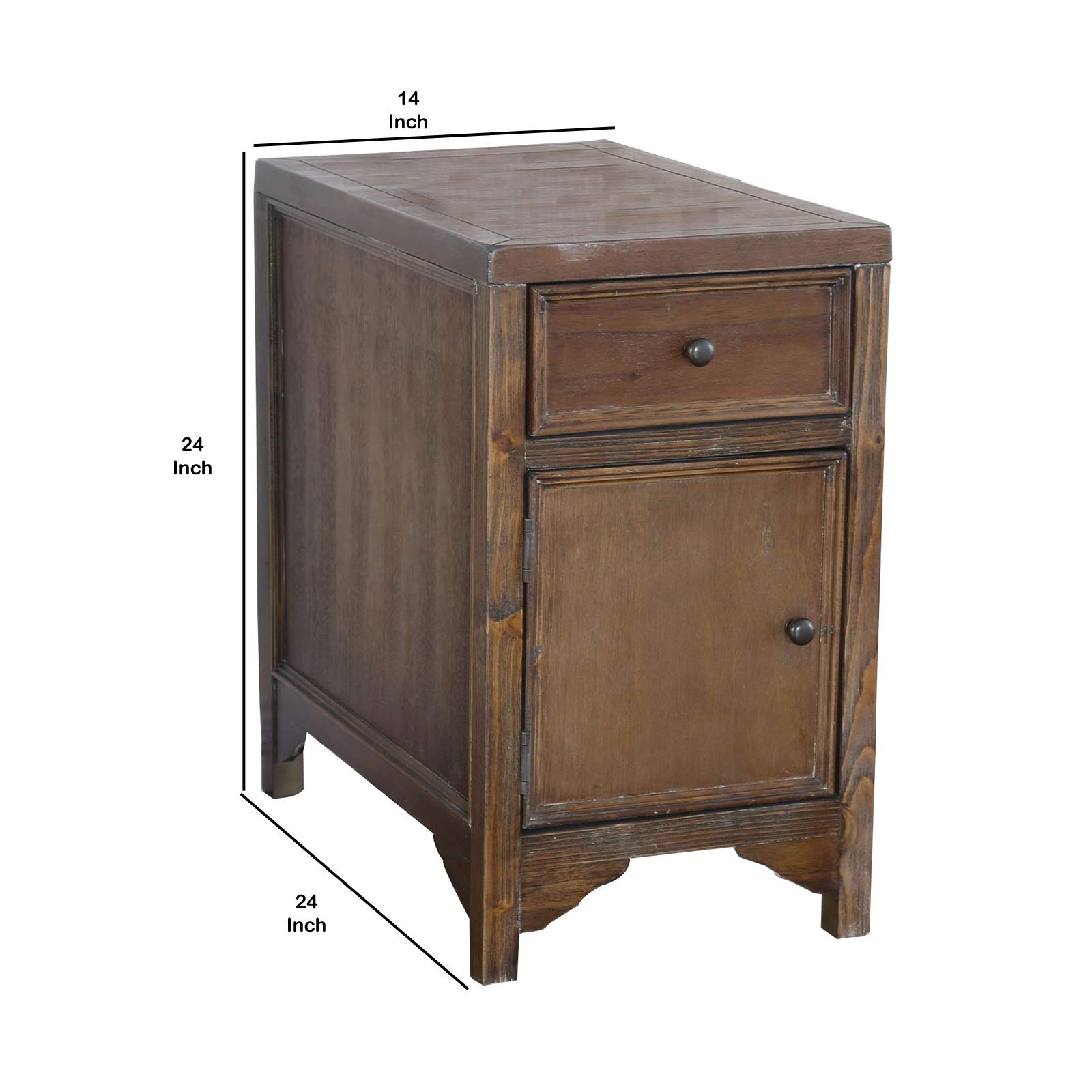 Benjara Transitional Side Table with 1 Drawer & Cabinet Door - Brown Wood Nightstand for Bedroom, Living Room & Office