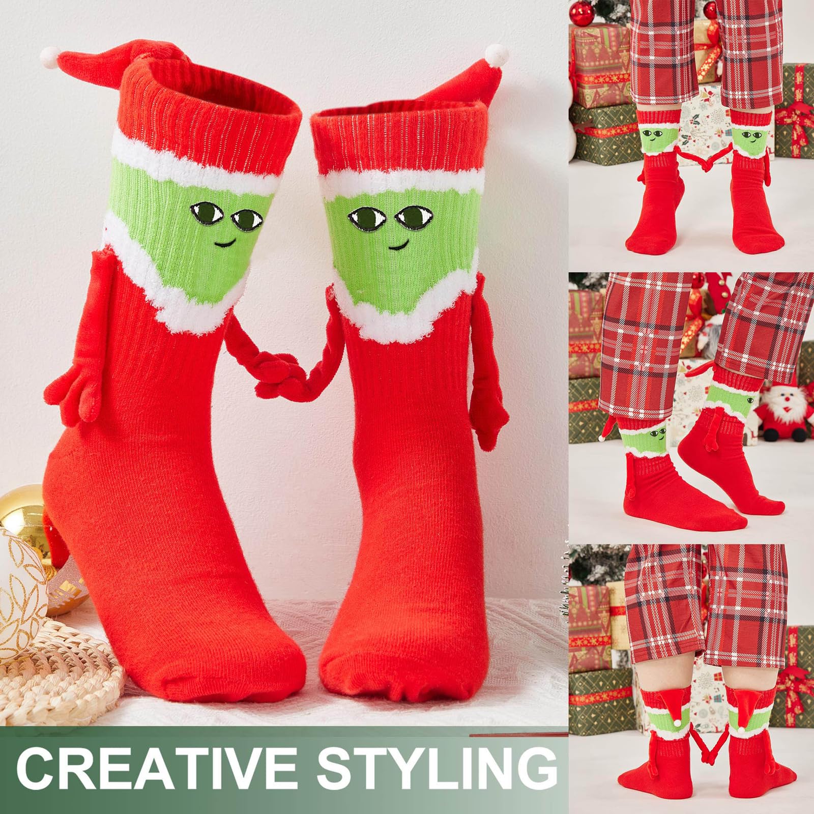 Awoscut Holiday Stockings - Cute Matching Christmas Socks for Couples, Family & Kids | Novelty Hand-in-Hand Design | Perfect Festive Gift for Adults & Children | Great for Christmas Parties, Family Gatherings & Holiday Photos