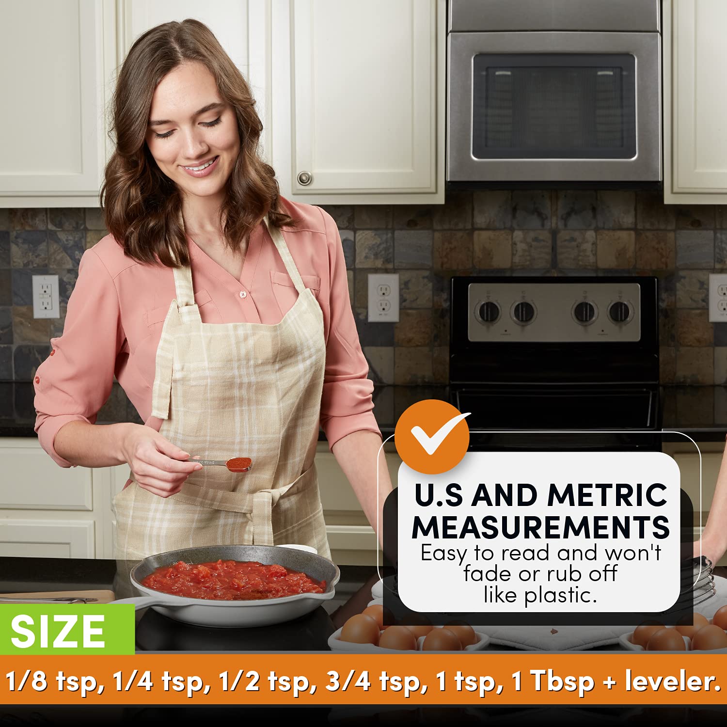 Spring Chef Stainless Steel Measuring Spoons & Cups Set - 2-Piece Kitchen Bundle for Baking & Cooking | Rectangular Spoons & Round Cups