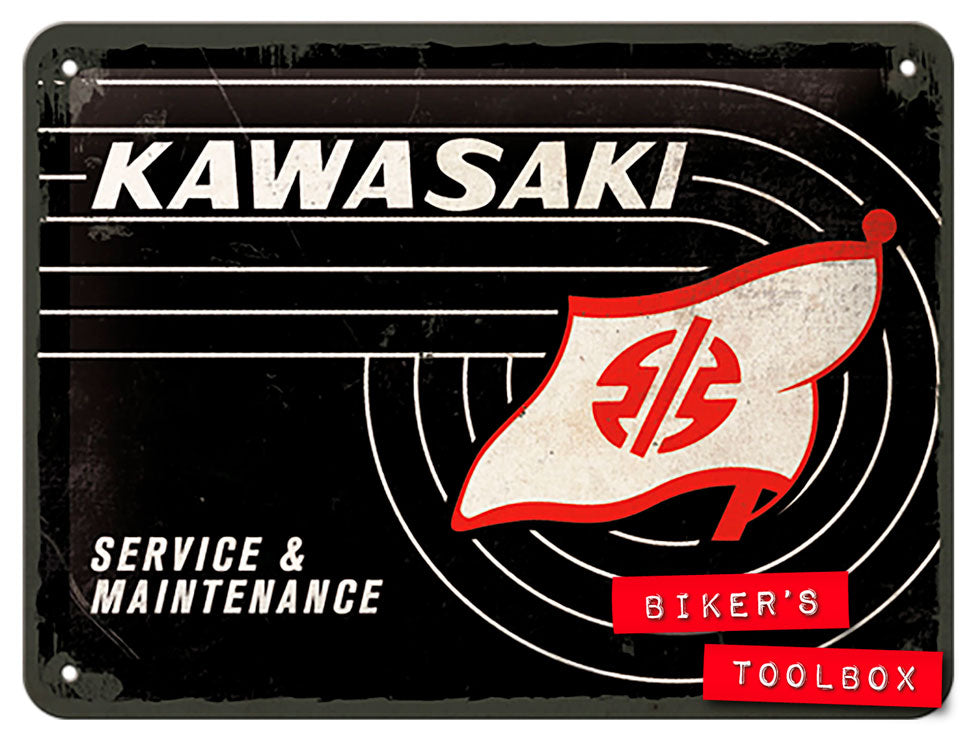 Vintage Kawasaki Motorcycle Metal Wall Sign - Retro Garage Decor for Man Cave, Bar, or Workshop - Perfect for Motorcycle Enthusiasts & Bikers