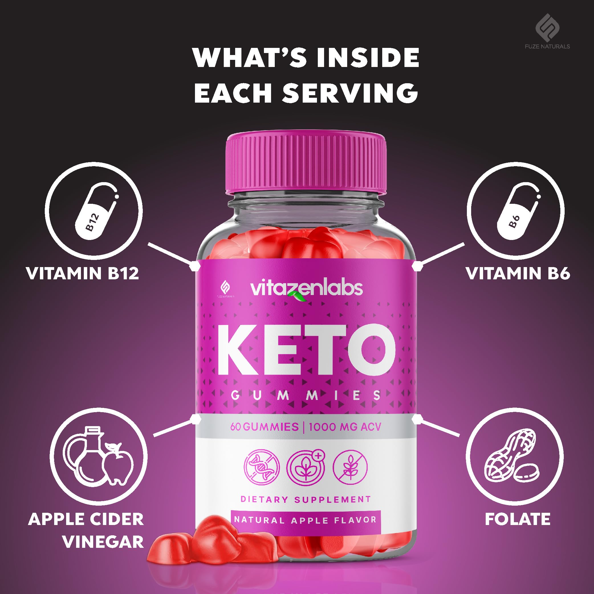VitazenLabs Keto ACV Gummies (3 Pack) - 1000mg Apple Cider Vinegar Supplement for Weight Loss & Energy - Vegan, Sugar-Free Ketogenic Diet Support for Women & Men - 180 Gummies - Perfect for On-the-Go Healthy Snacking & Post-Workout Recovery