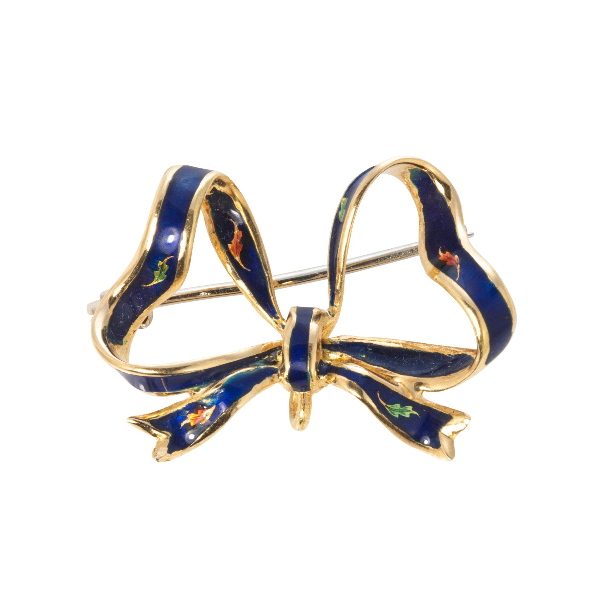 Victorian Style 18K Yellow Gold Enamel Bow Brooch Pin - Elegant Antique Jewelry for Women, Perfect for Weddings, Parties & Special Occasions