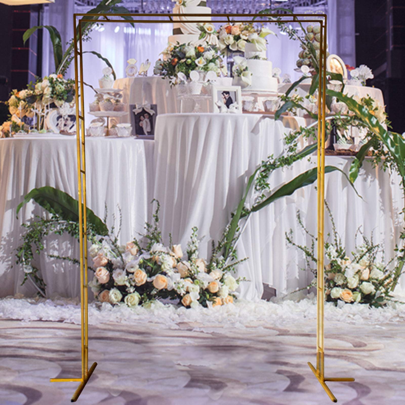 2M×3M Gold Square Wedding Arch Backdrop Stand - Double-Tube Metal Photo Booth Background with Bases for Wedding Ceremony, Reception, Birthday Party - Perfect for Indoor & Outdoor Decorations, Garden Events, and Photo Shoots