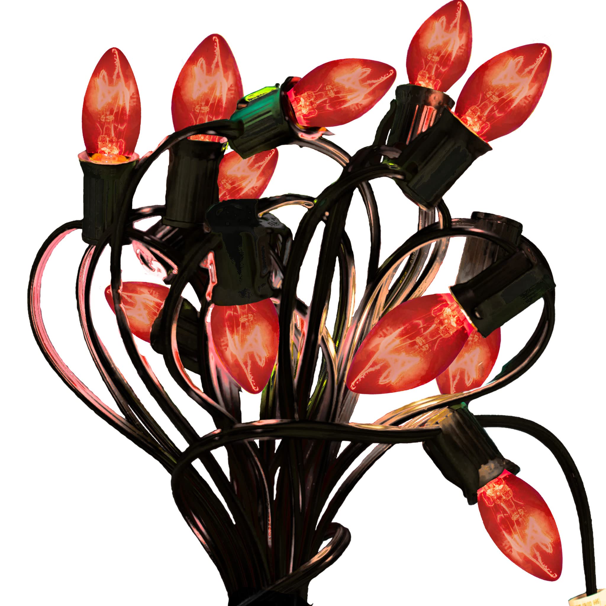 Halloween Outdoor String Lights - 25FT Black Hanging Cord with 25 Orange C7 Candelabra Bulbs | Spooky Porch & Yard Decor for Halloween Party