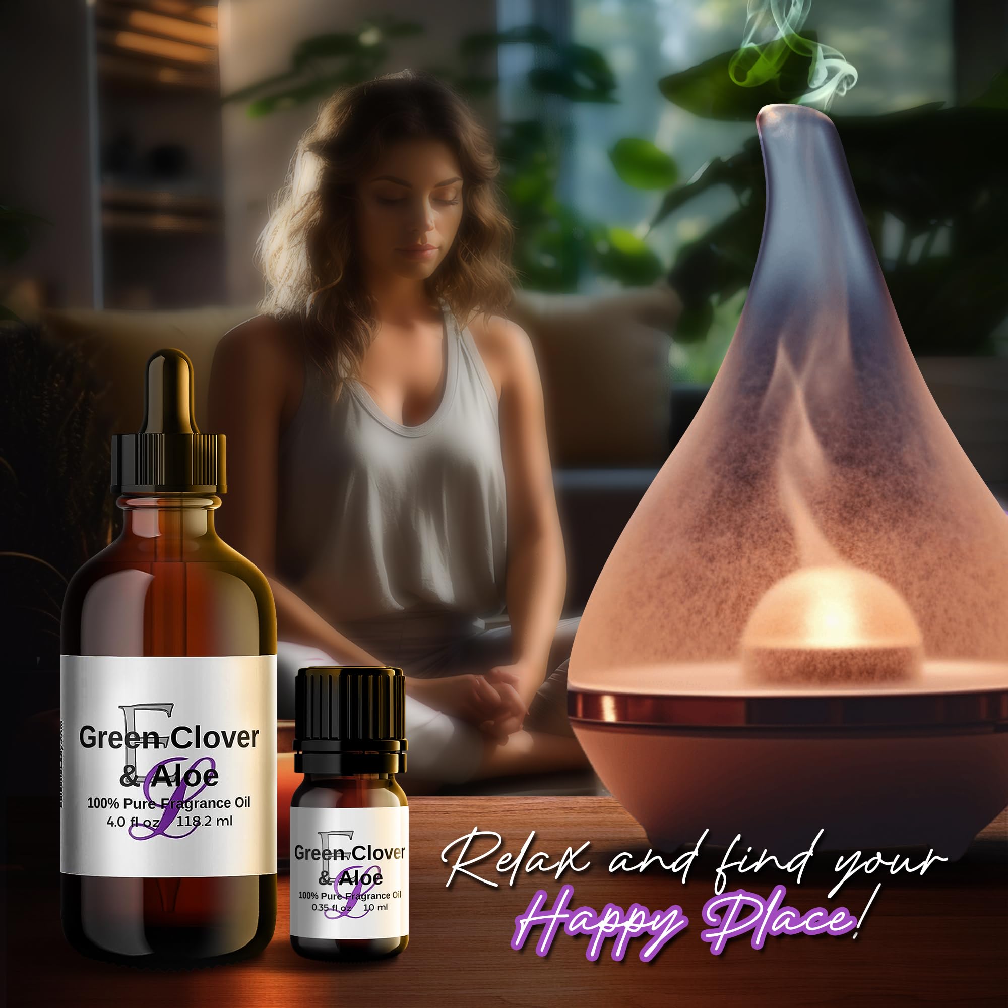 Premium Green Clover & Aloe Fragrance Oil - 4 oz 4 Pack Long Lasting Diffuser Oils, Clean Fresh Essential Oils Similar to Disney World, Relaxing Crisp Green Leaf & Beach Waves Aromatherapy - Perfect for Home Spa, Yoga, Meditation & Stress Relief