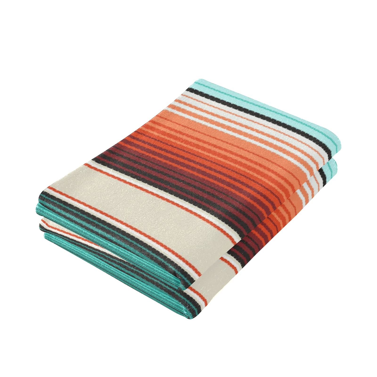 Premium Xigua 2-Piece Bath Towel Set - Soft, Absorbent Face & Hand Towels for Bathroom, Gym, Travel - Mexican Serape Striped Design for Home & Shower Use