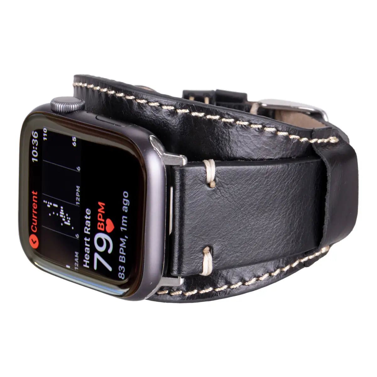 Premium Black Leather Cuff Strap for Apple Watch - Pulsar Design - Compatible with All Apple Watch Series (38mm/40mm/41mm & 42mm/44mm/45mm/49mm) - Perfect for Business, Casual & Formal Occasions