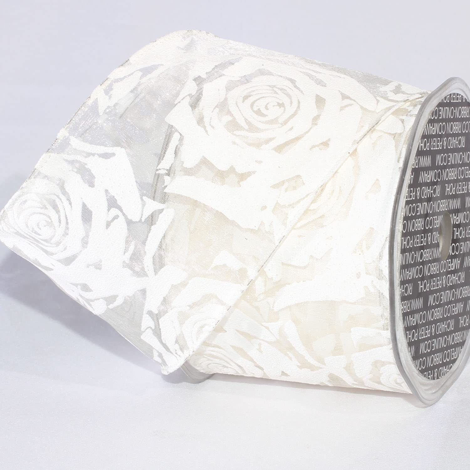 Sheer Ivory Roses Print Wired Craft Ribbon 3