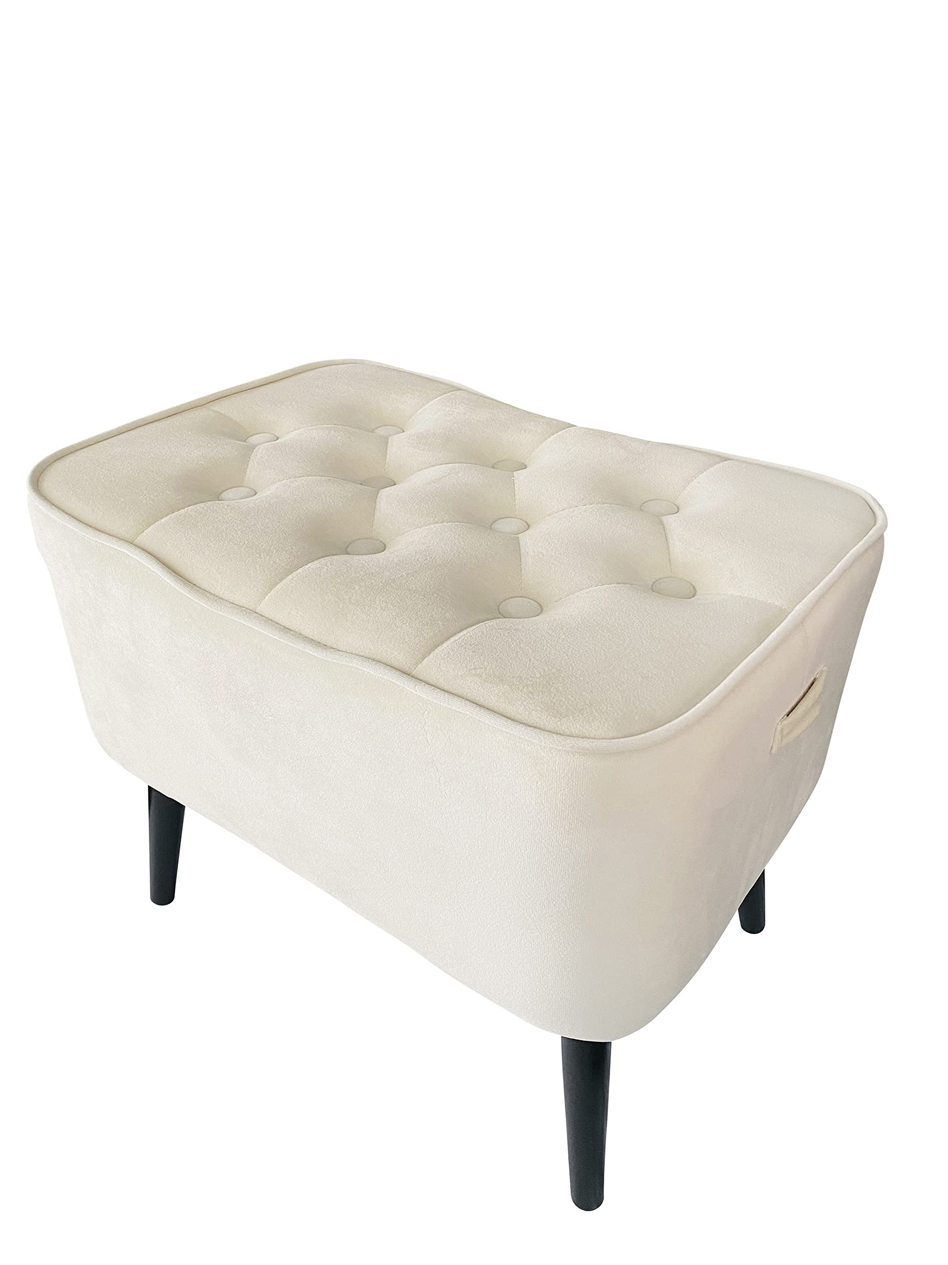 Soljer Tufted Curved Velvet Ottoman Foot Stool - Beige Tan Cream Vanity Chair | Perfect for Living Room, Bedroom & Dressing Area | Comfortable Seating & Stylish Home Decor