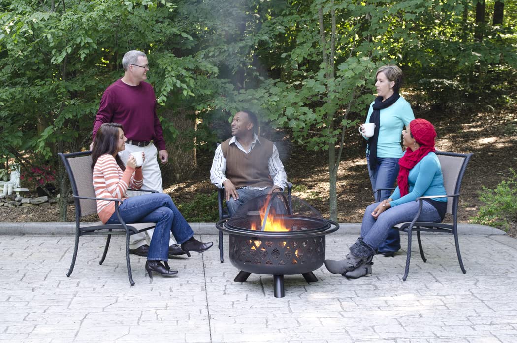 Wood Burning Outdoor Fire Pit with Lattice Design - Oil Rubbed Bronze Fire Bowl for Backyard, Patio, Camping & Garden Gatherings