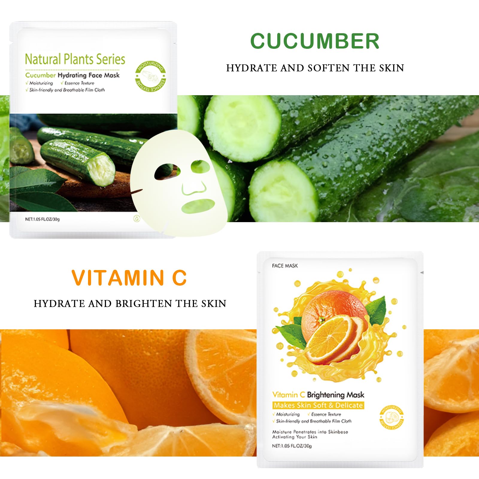 Korean Organic Fruit Collagen Face Mask with Aloe Vera, Vitamin C & B5 - 15 Pack Hydrating Sheet Masks for Glowing Skin | At-Home Spa Treatment, Self-Care Routine & Gift for Women