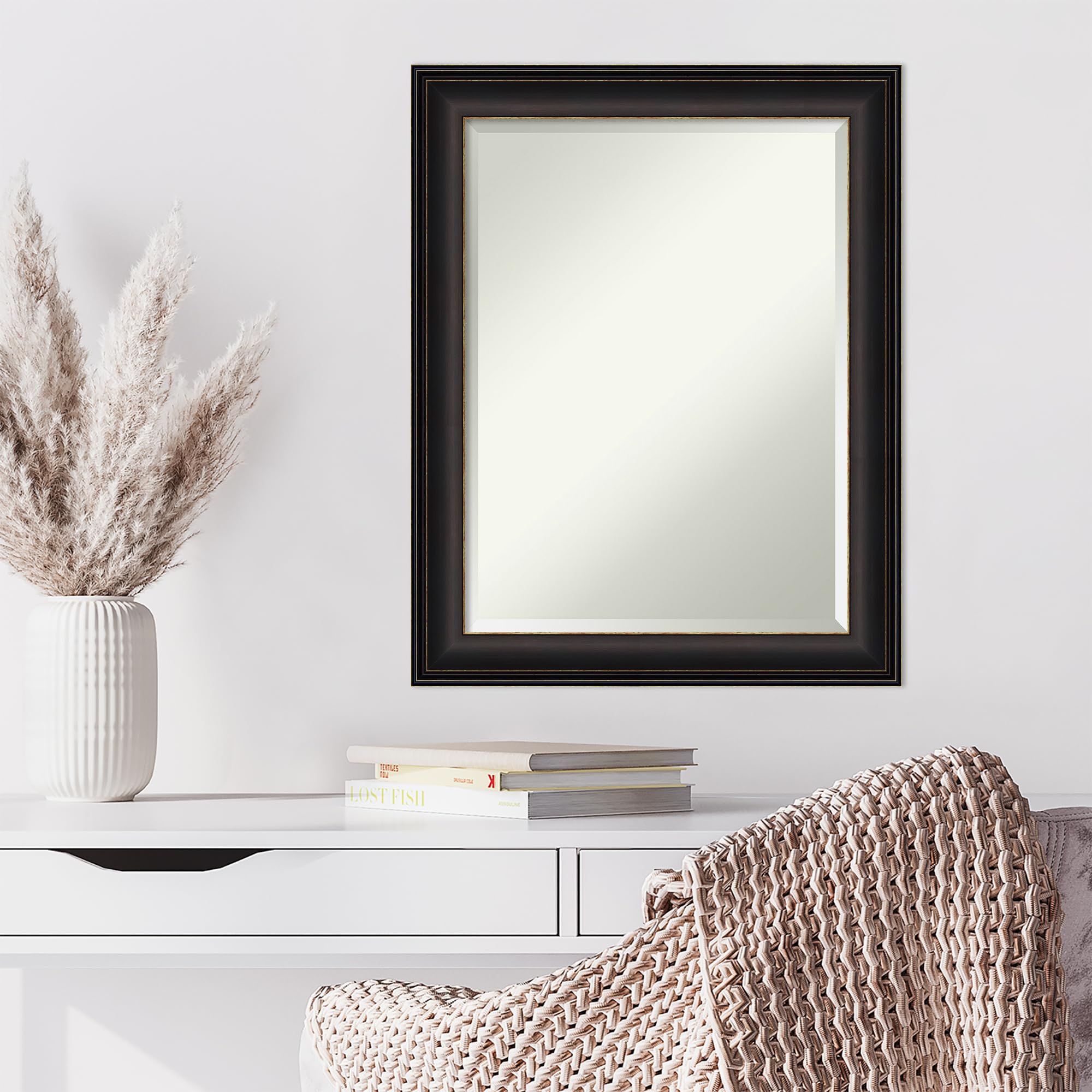 Amanti Art Bronze Wall Mirror Set of 3 - 29x23 Inch Oil Rubbed Bronze Rectangular Bathroom & Living Room Wall Decor with Beveled Edge, Traditional Medium Frame - Perfect for Bathroom Vanity, Entryway or Bedroom Decor (Hangs Horizontally & Vertically)