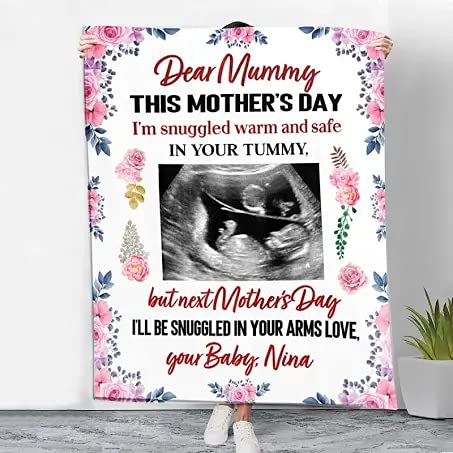 Personalized Ultrasound Photo Blanket - Custom First Mother's Day Gift for Mom & Mommy to Be - 50x60 Inch Soft Fleece & Sherpa Blanket - Perfect for Pregnancy Announcement, Baby Shower & New Mom Comfort