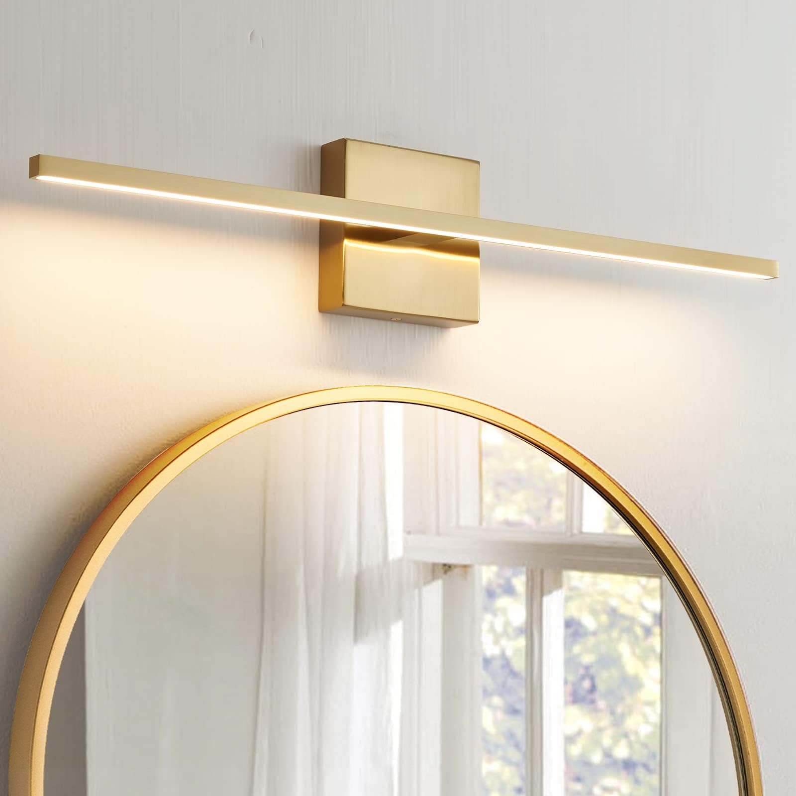 24 Inch Gold Modern LED Vanity Light Fixture - 18W Bathroom Wall Sconce with 3500K Warm White Light for Mirror & Paintings - Perfect for Contemporary Bathrooms and Art Galleries
