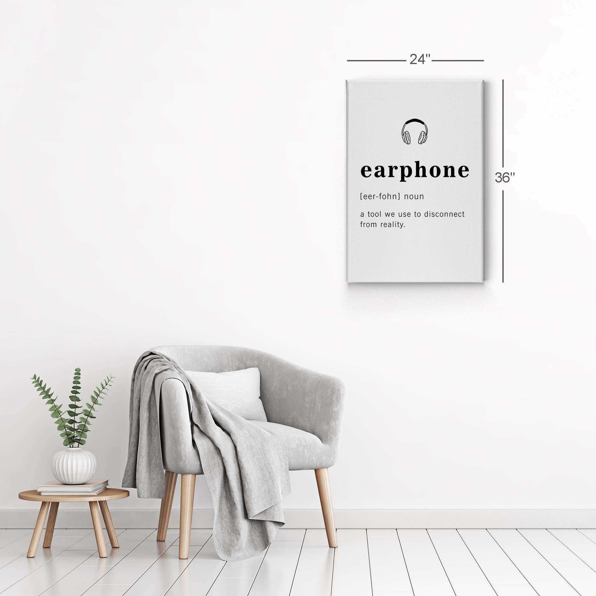 Funny Noun Dictionary Definition of Earphone Canvas Print - Inspirational Quote Wall Art for Office, Living Room, Bedroom & Bathroom - Home Decor Ready to Hang (36x24 inches) - Made in USA | Perfect Gift for Music Lovers & Headphone Enthusiasts
