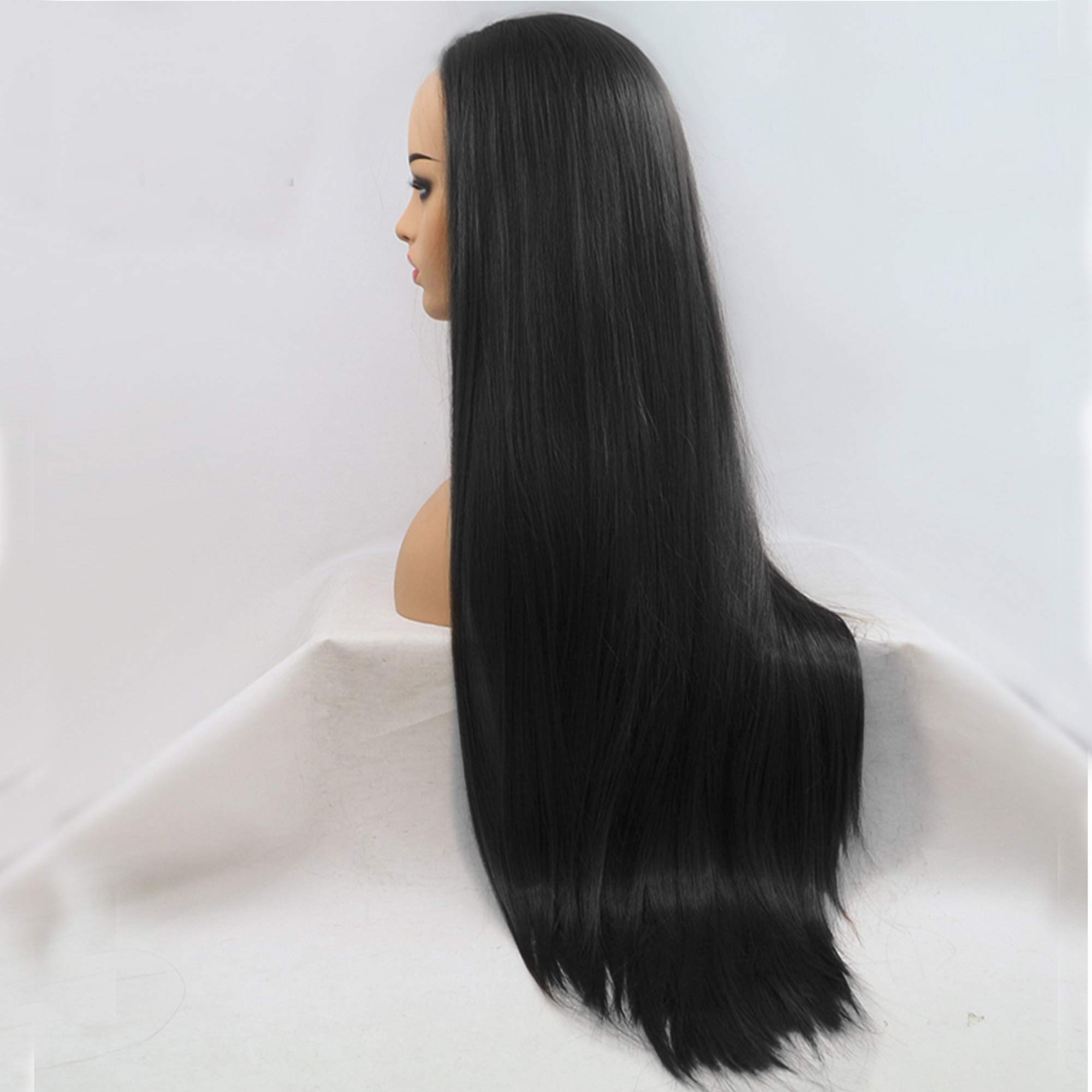 Rapidsflow® 32 Inch Front Lace Women's Wig - Natural Black Human Hair Full Head Wig with Free 2 Wig Caps & Carry Bag | Perfect for Daily Wear, Cosplay, and Special Occasions