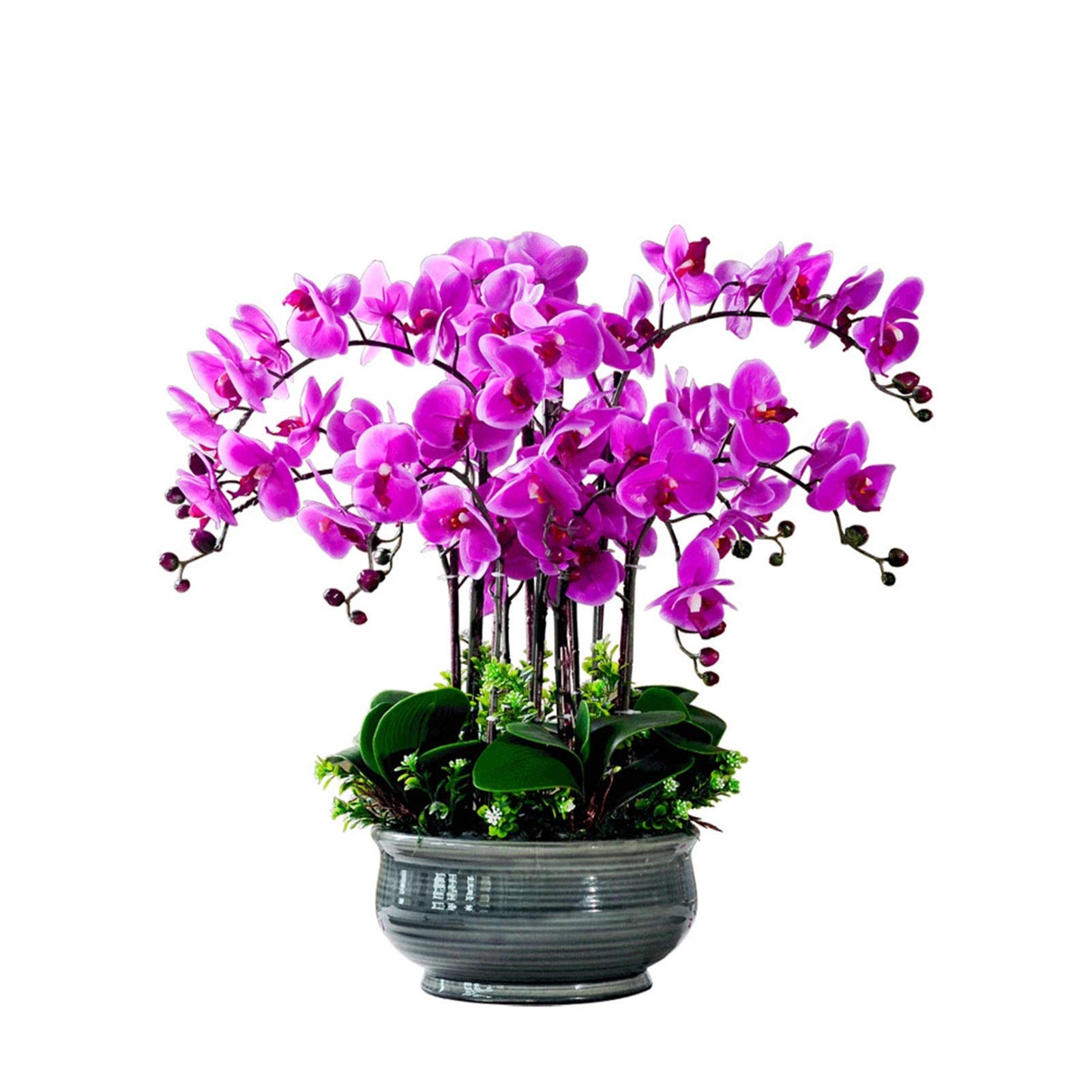 Premium Artificial Silk Orchid Flowers - Large Phalaenopsis Arrangement with Vase, Elegant PU Silk Flower Bonsai for Home & Office Decor, Wedding Centerpiece, Table Decoration, Faux Flowers in Vase - Perfect for Living Room, Dining Table, and Event Decorations