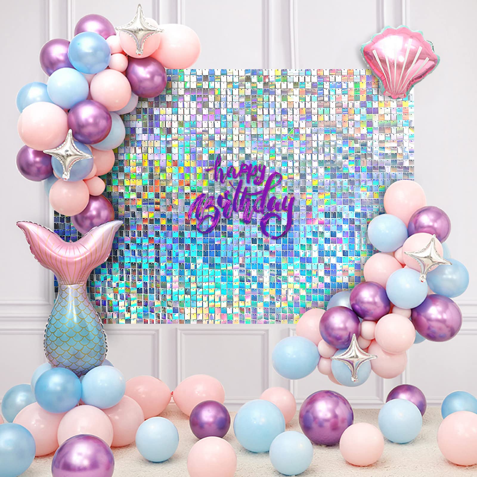 24 Pack Shimmer Wall Backdrop Panels - Silver with Rainbow Sequins - Wedding, Anniversary, Birthday, Graduation, Engagement & Bachelorette Party Decorations - Perfect for Photo Booths, Stage Backdrops, and Event Decor